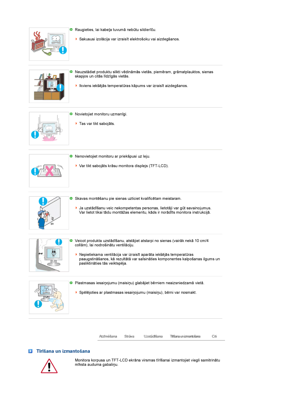 Samsung LS22UCWSFV/EDC manual Tīrīšana un izmantošana 