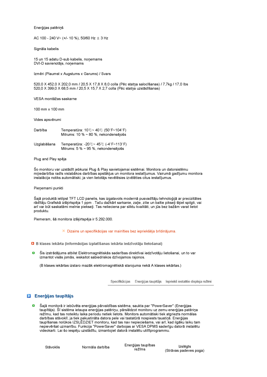 Samsung LS22UCWSFV/EDC manual Enerģijas taupītājs 