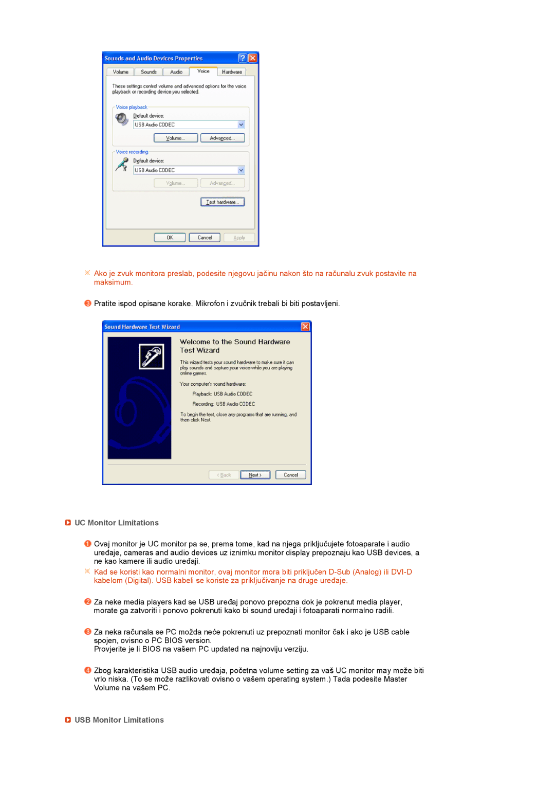 Samsung LS22UCWSFV/EDC manual UC Monitor Limitations, USB Monitor Limitations 