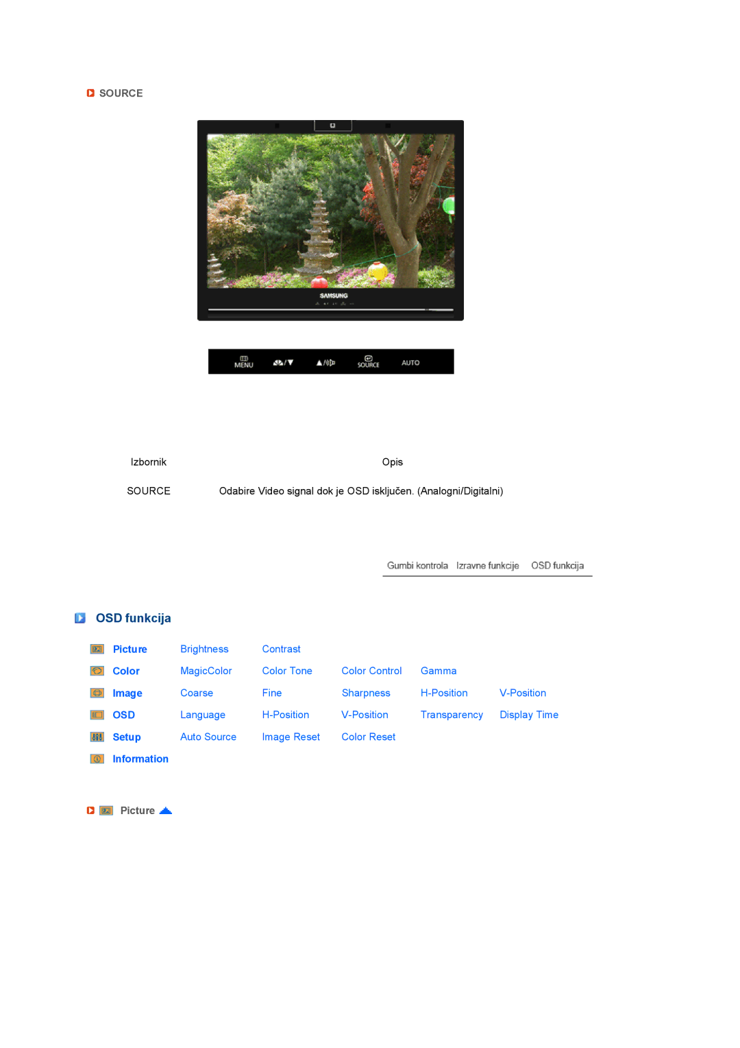 Samsung LS22UCWSFV/EDC manual OSD funkcija, Picture 
