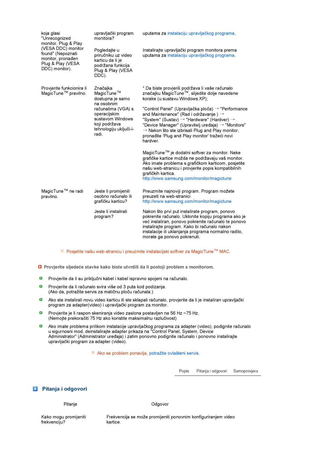 Samsung LS22UCWSFV/EDC manual Pitanja i odgovori, Uputama za instalaciju upravljačkog programa 