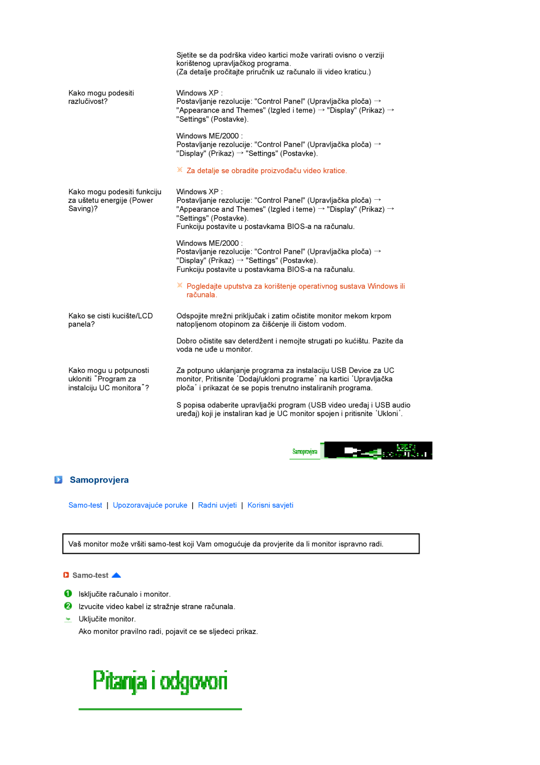 Samsung LS22UCWSFV/EDC manual Samoprovjera, Samo-test 