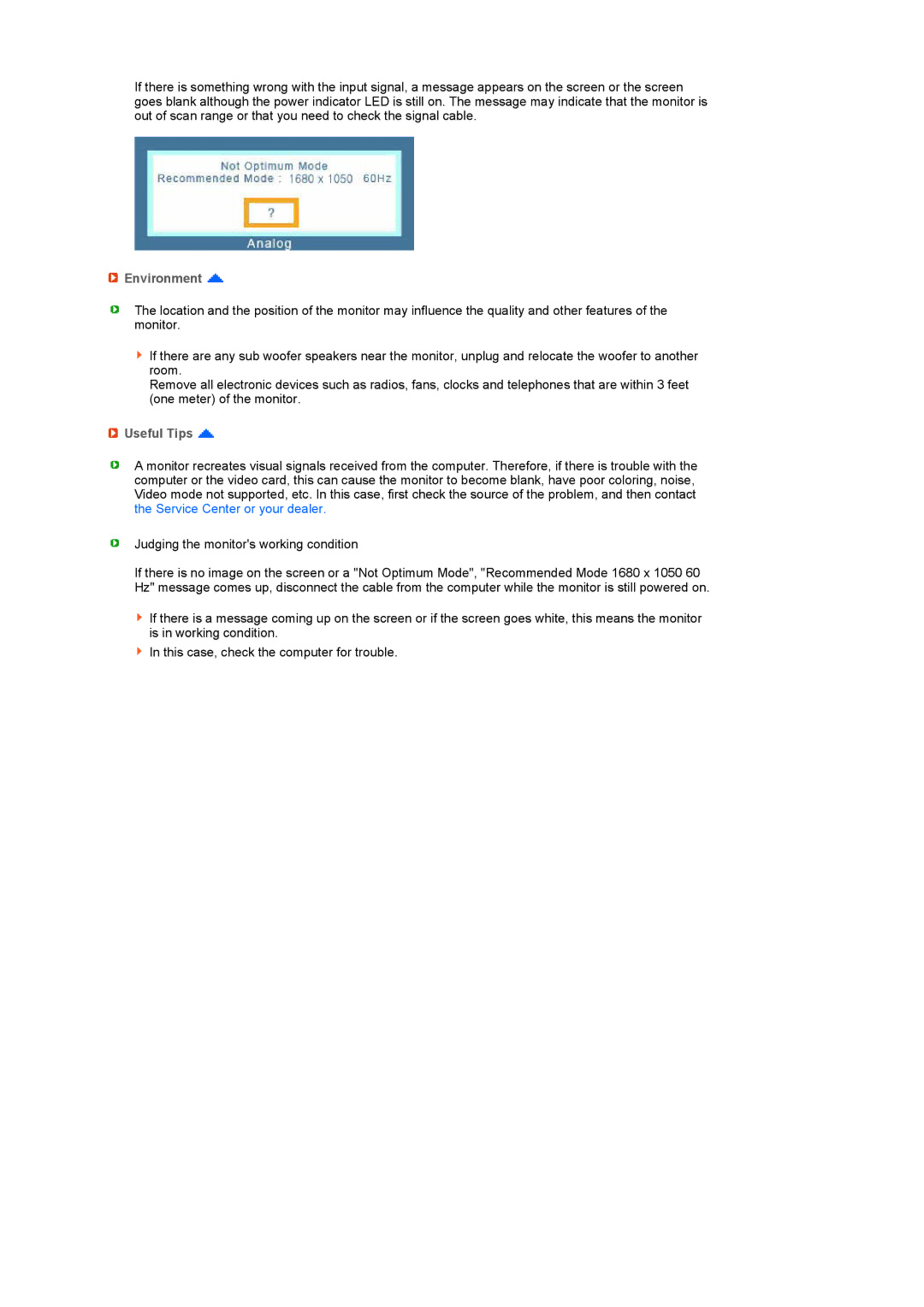 Samsung LS22UCWSFV/XSJ, LS22UCWSFV/EDC, LS22UCWSFVBEDC manual Environment, Useful Tips 