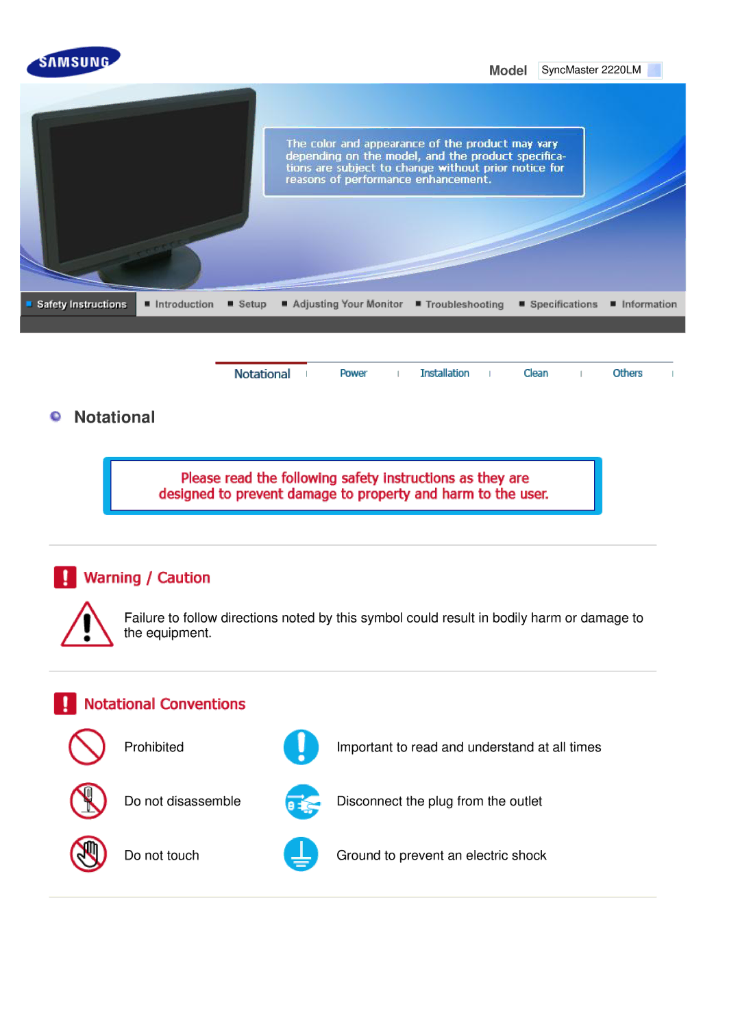 Samsung LS22WJNKFUEDC manual Notational 