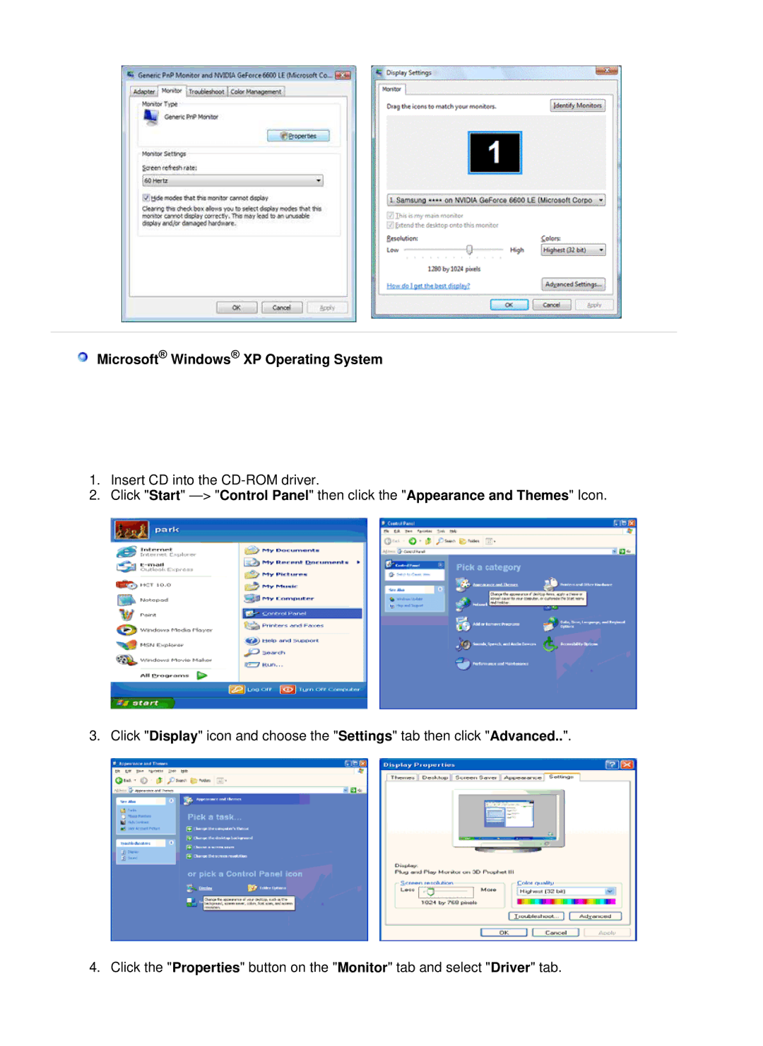 Samsung LS22WJNKFUEDC manual Microsoft Windows XP Operating System 