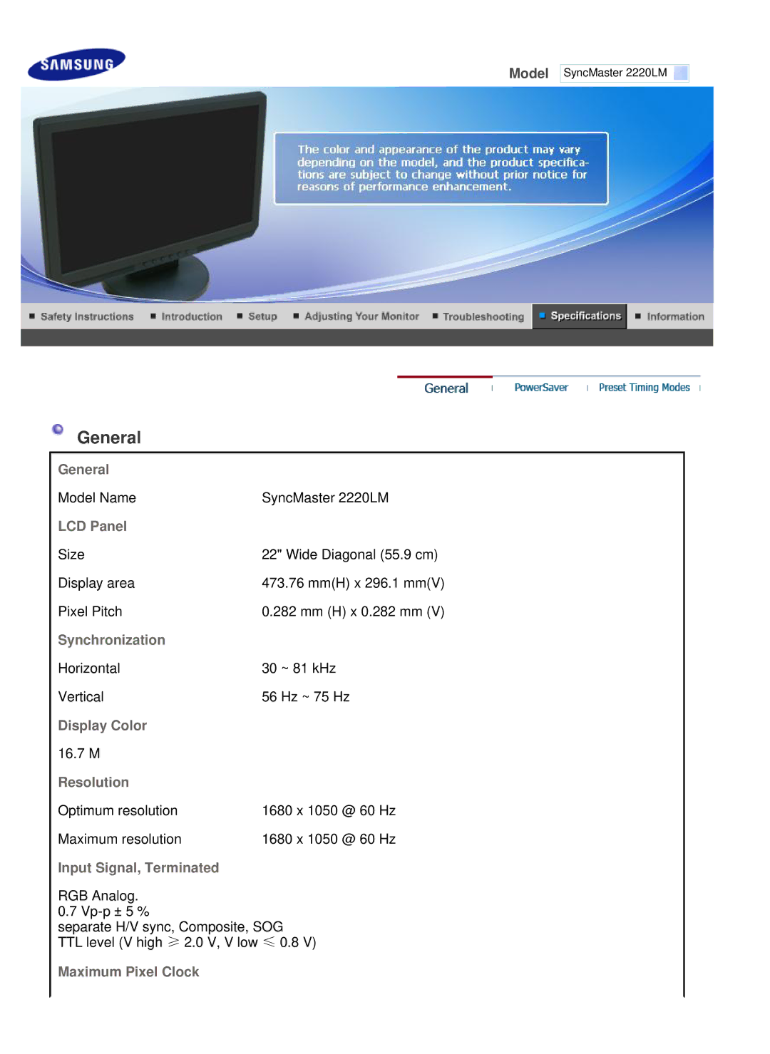 Samsung LS22WJNKFUEDC manual General 