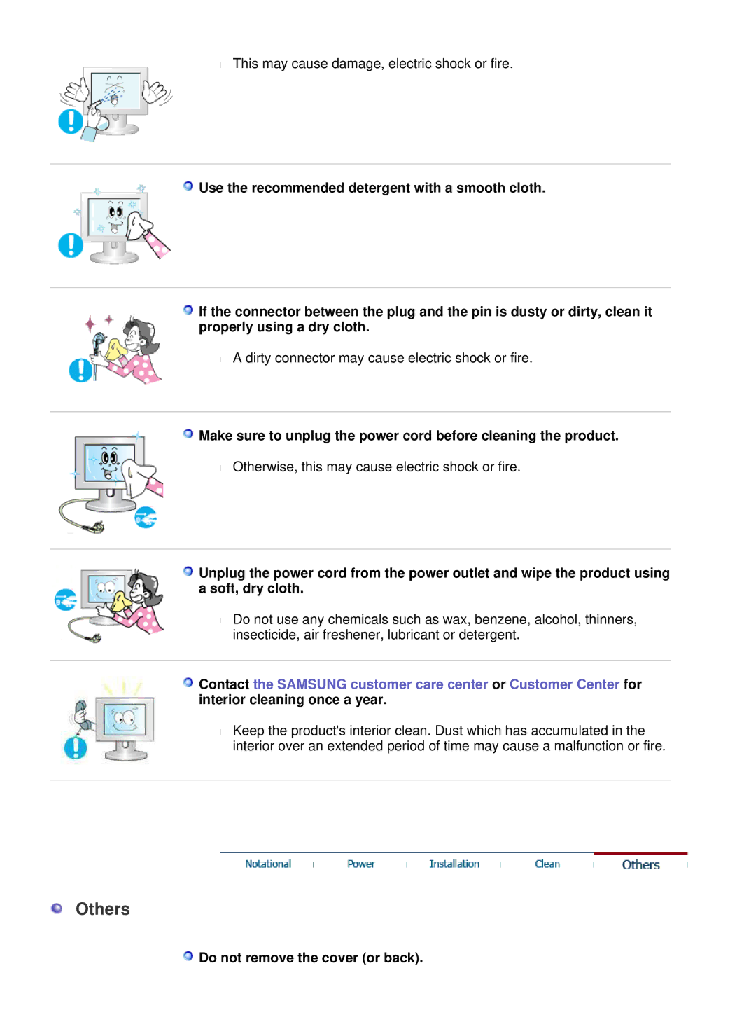 Samsung LS22WJNKFUEDC manual Others, Do not remove the cover or back 