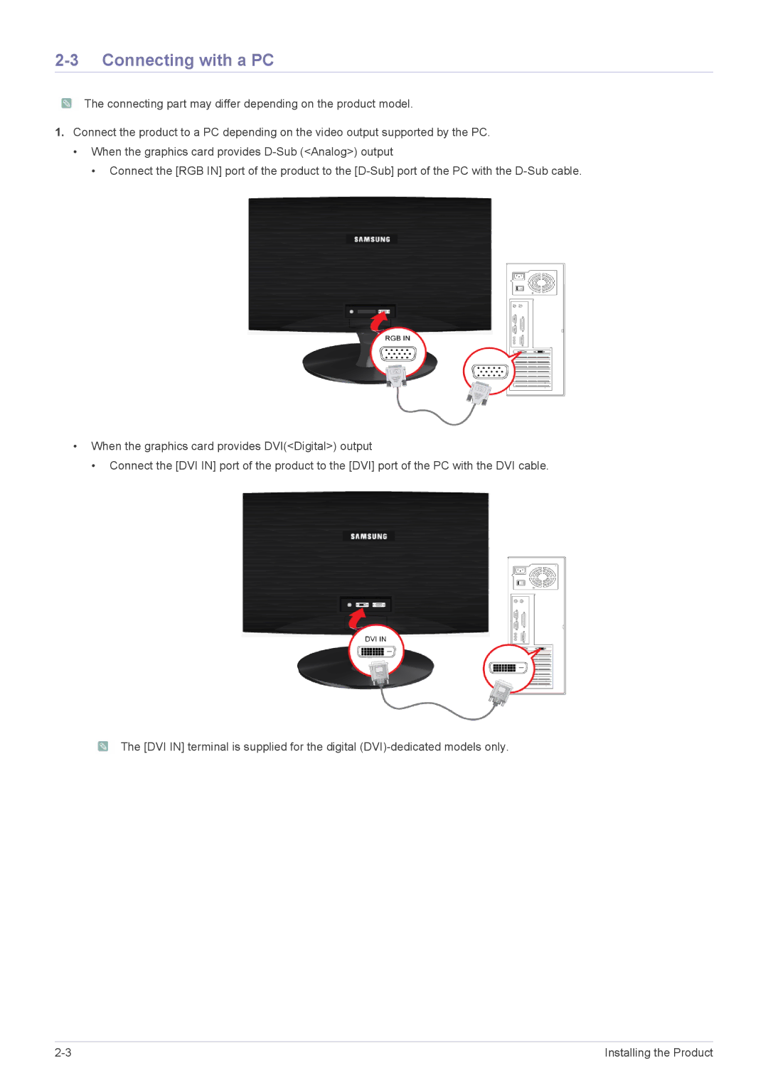 Samsung LS19X3YKF/ZN, LS22X3HKFH/XF, LS22X3HKFM/XJ, LS23X3HKFH/XJ, LS24X3HKFE/EN, LS24X3HKFN/EN manual Connecting with a PC 