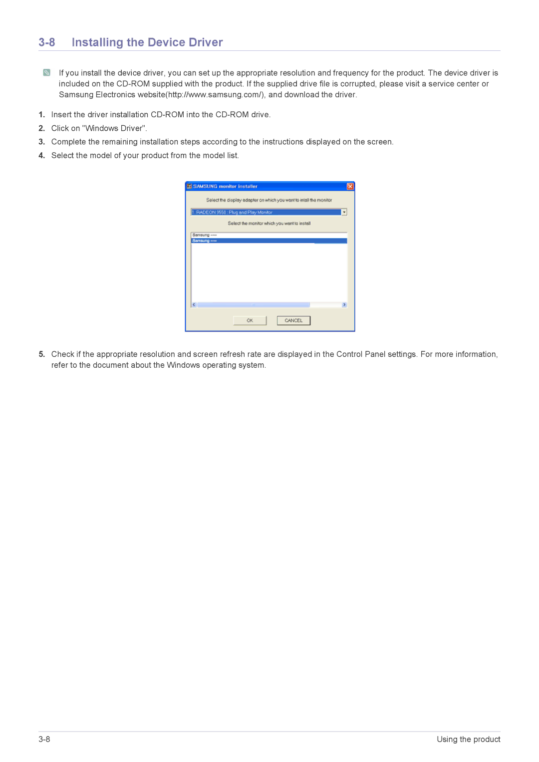 Samsung LS22X3HKFN/EN, LS22X3HKFH/XF, LS22X3HKFM/XJ, LS23X3HKFH/XJ, LS24X3HKFE/EN, LS24X3HKFN/EN Installing the Device Driver 