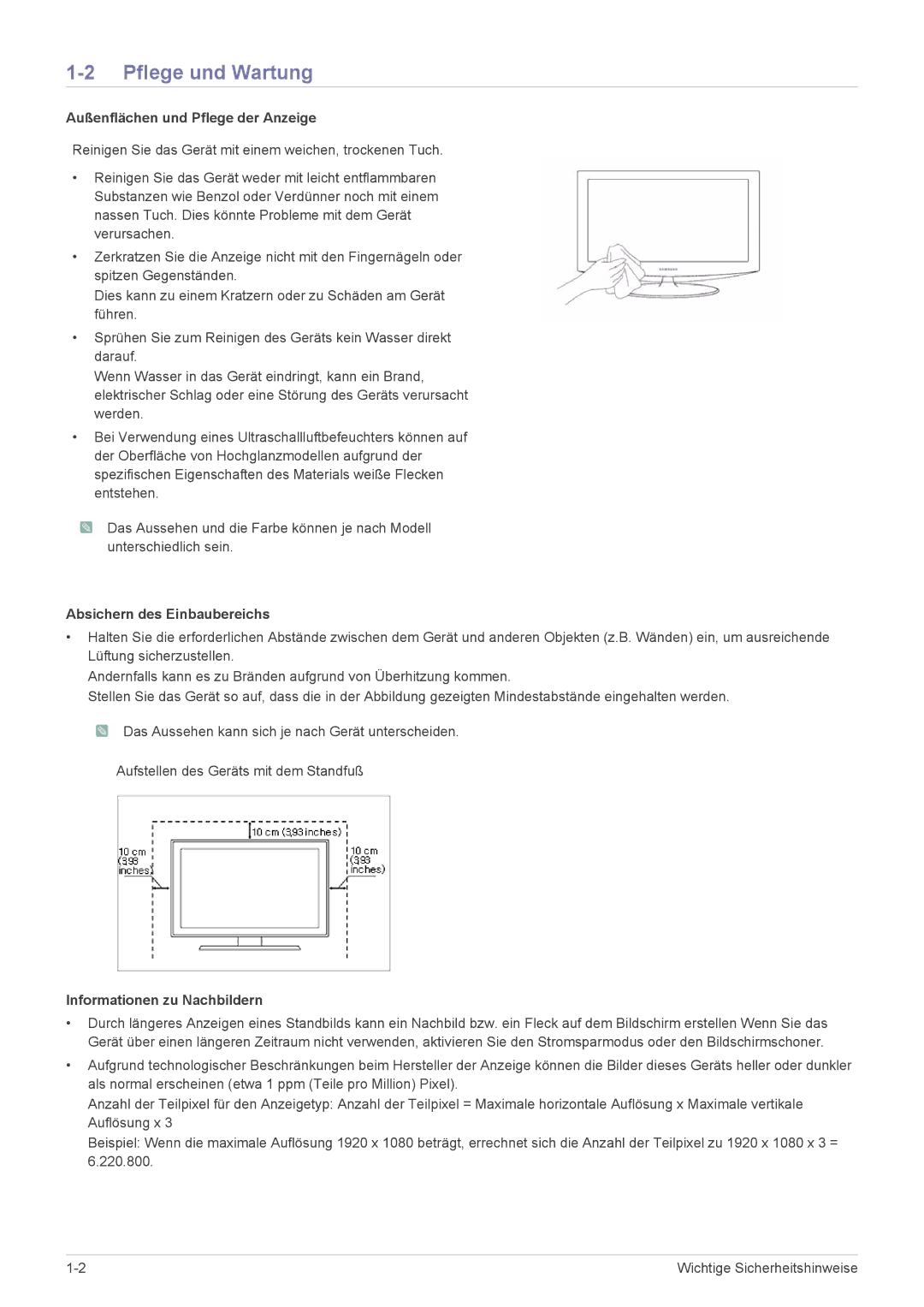 Samsung LS22X3HKFE/EN, LS22X3HKFH/XF, LS24X3HKFE/EN, LS24X3HKFN/EN Pflege und Wartung, Außenflächen und Pflege der Anzeige 