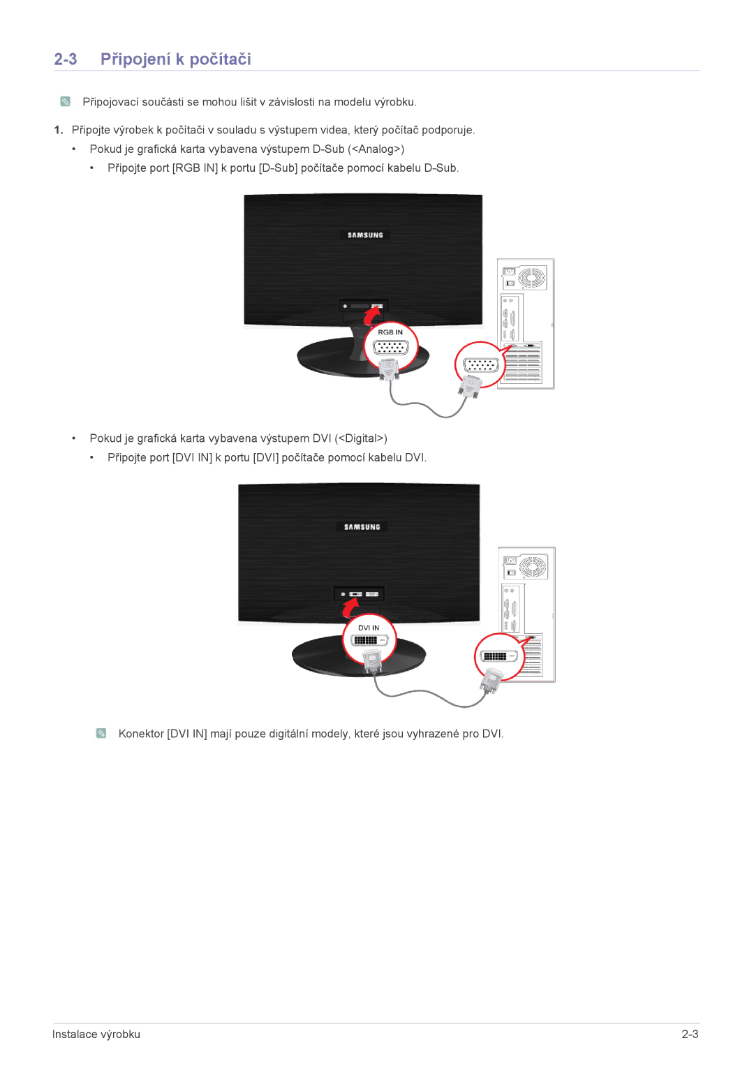 Samsung LS23X3HKFN/EN, LS22X3HKFH/XF, LS24X3HKFE/EN, LS24X3HKFN/EN, LS22X3HKFN/EN, LS22X3HKFE/EN manual Připojení k počítači 