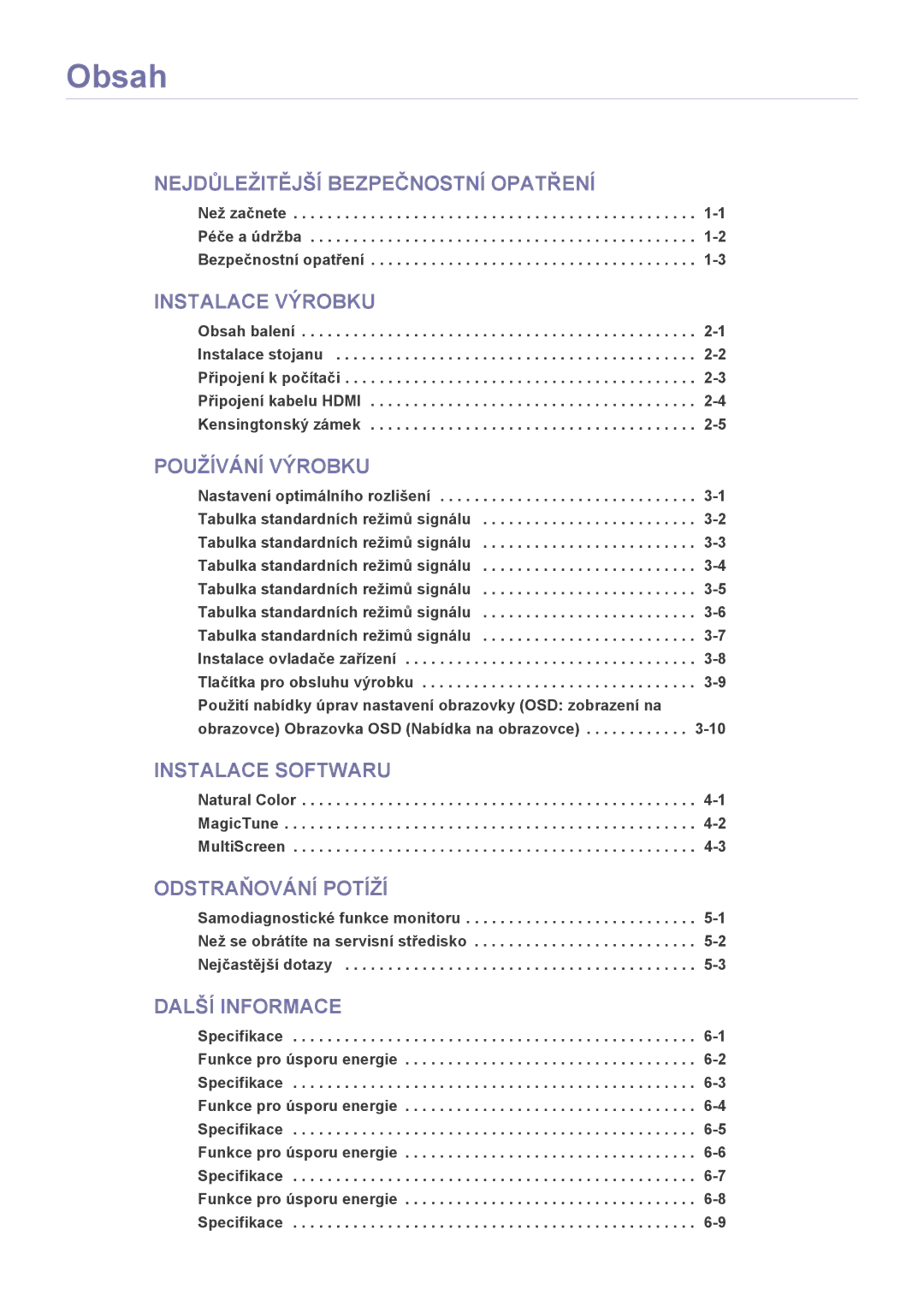 Samsung LS24X3HKFN/EN, LS22X3HKFH/XF, LS24X3HKFE/EN, LS22X3HKFN/EN, LS23X3HKFN/EN, LS22X3HKFE/EN manual Obsah 