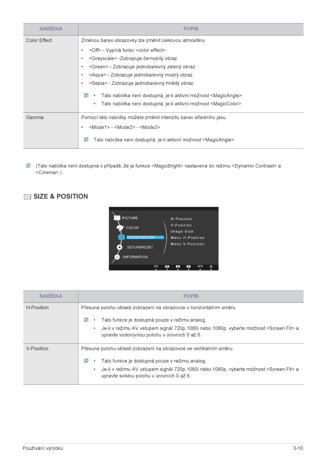 Samsung LS24X3HKFN/EN, LS22X3HKFH/XF, LS24X3HKFE/EN, LS22X3HKFN/EN, LS23X3HKFN/EN, LS22X3HKFE/EN manual Size & Position 