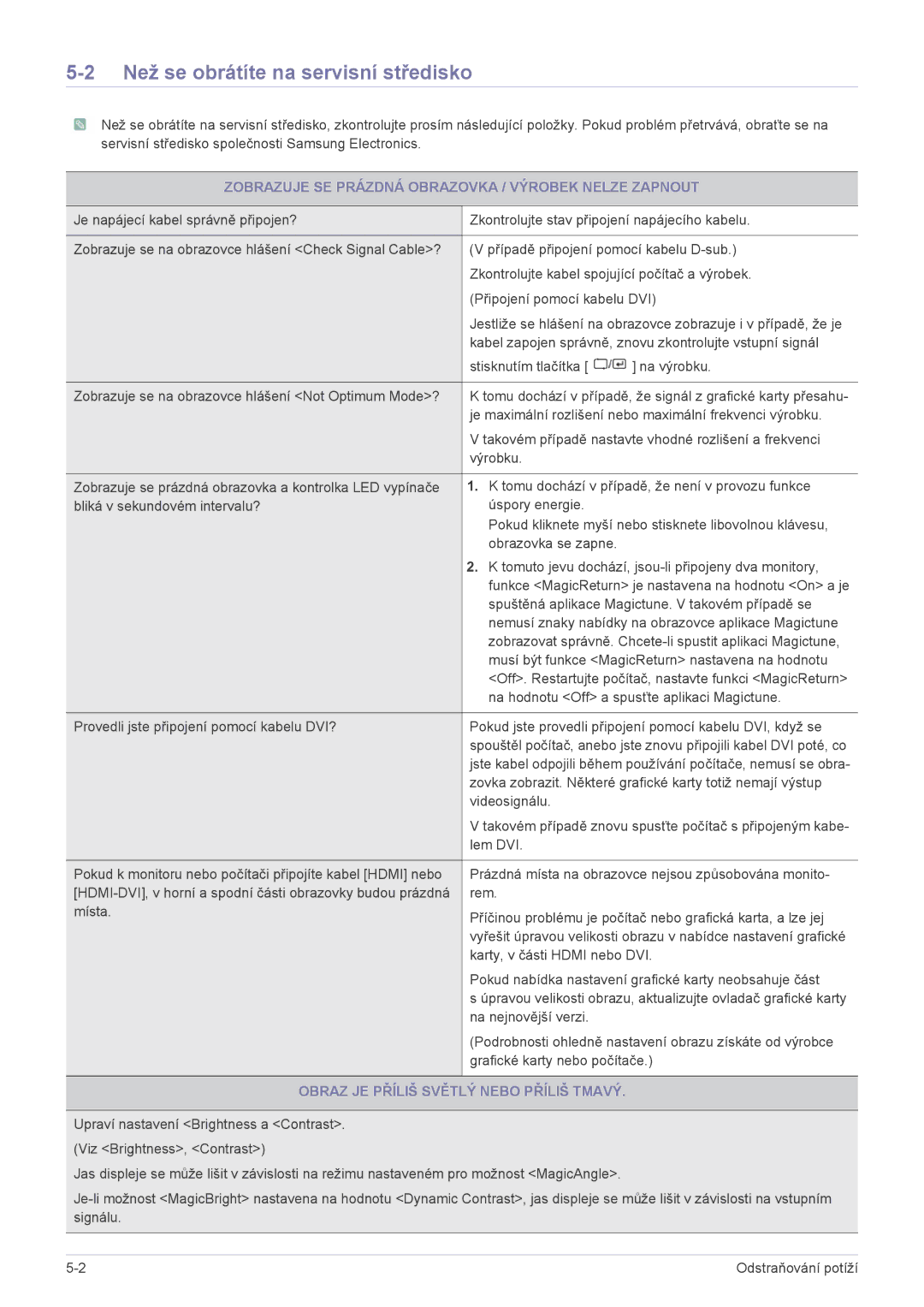 Samsung LS22X3HKFE/EN manual Než se obrátíte na servisní středisko, Zobrazuje SE Prázdná Obrazovka / Výrobek Nelze Zapnout 