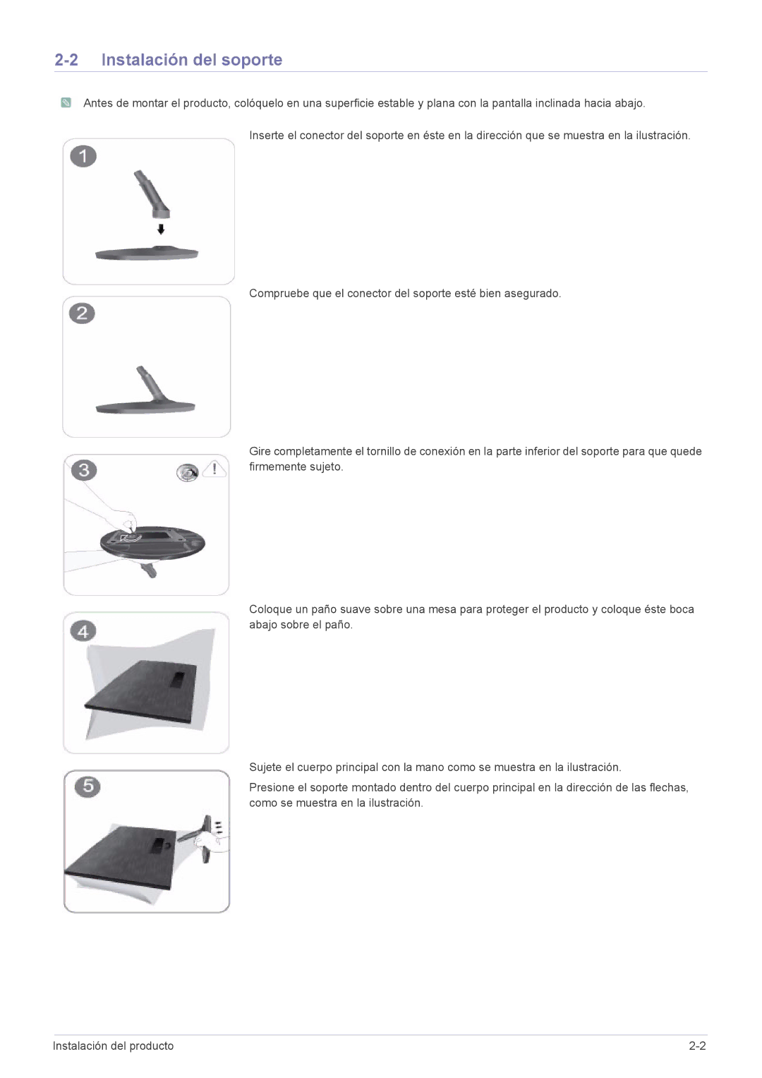 Samsung LS24X3HKFN/EN, LS22X3HKFH/XF, LS24X3HKFE/EN, LS23X3HKFN/EN, LS22X3HKFE/EN, LS22X3HKFE/XS manual Instalación del soporte 