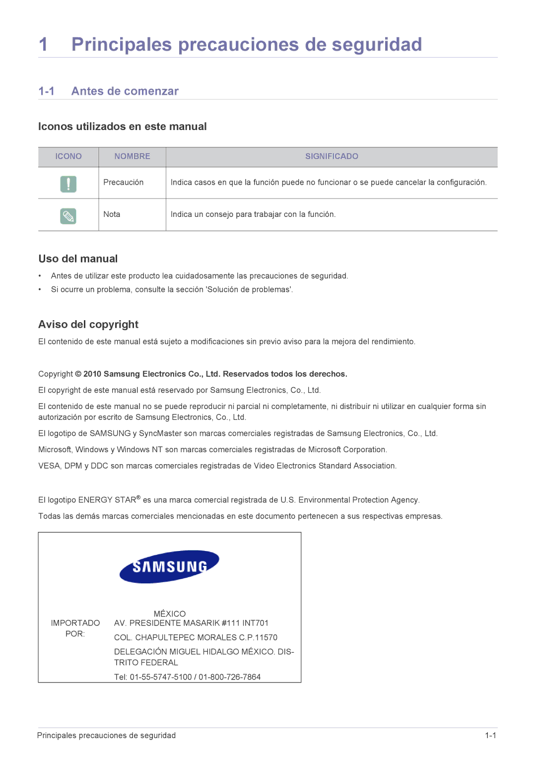 Samsung LS22X3HKFE/EN Antes de comenzar, Iconos utilizados en este manual, Uso del manual, Aviso del copyright 