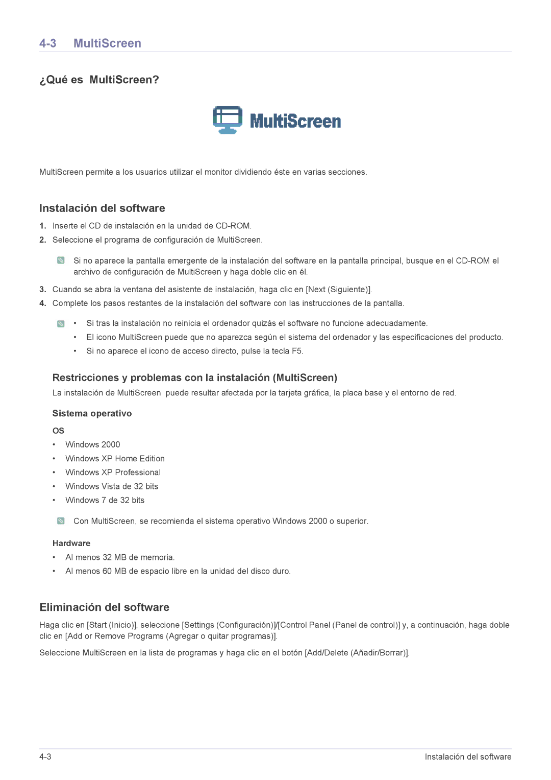 Samsung LS23X3HKFN/EN, LS22X3HKFH/XF, LS24X3HKFE/EN, LS24X3HKFN/EN, LS22X3HKFE/EN, LS22X3HKFE/XS manual ¿Qué es MultiScreen? 