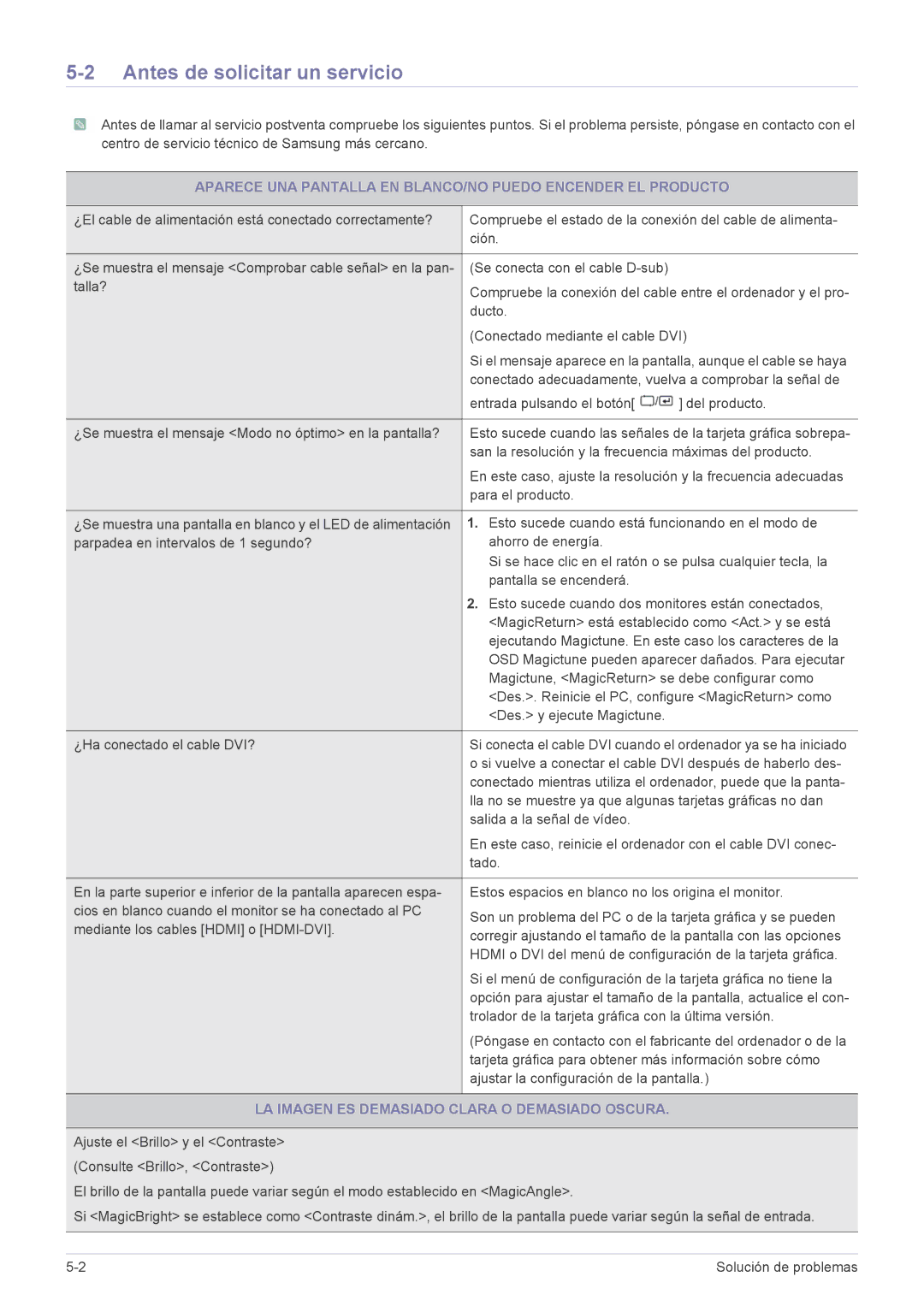 Samsung LS22X3HKFE/XS, LS22X3HKFH/XF manual Antes de solicitar un servicio, LA Imagen ES Demasiado Clara O Demasiado Oscura 