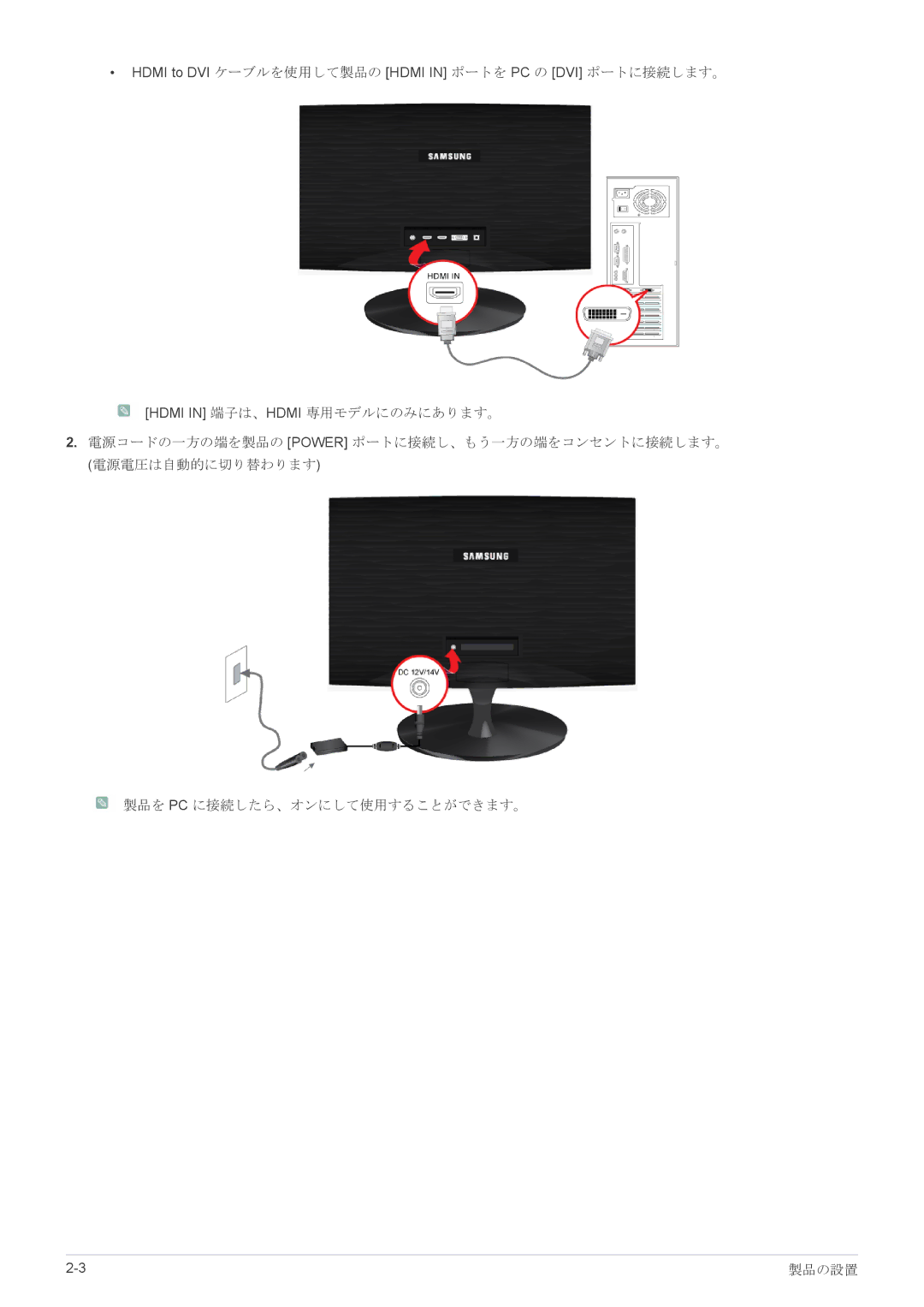 Samsung LS23X3HKFH/XJ, LS22X3HKFM/XJ manual Hdmi to DVI ケーブルを使用して製品の Hdmi in ポートを PC の DVI ポートに接続します。 