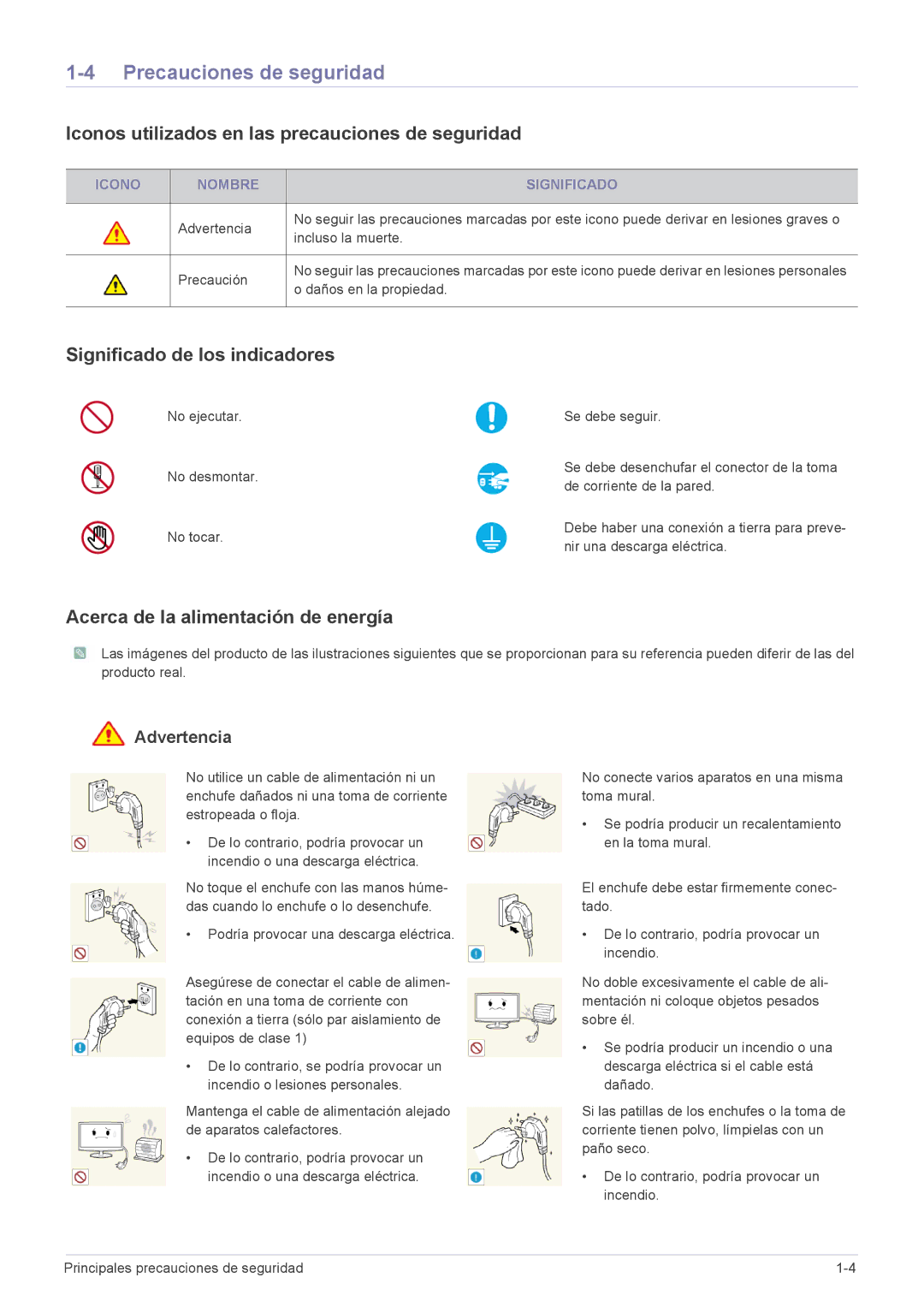 Samsung LS22A300BS/EN, LS23A300BS/EN manual Precauciones de seguridad, Iconos utilizados en las precauciones de seguridad 