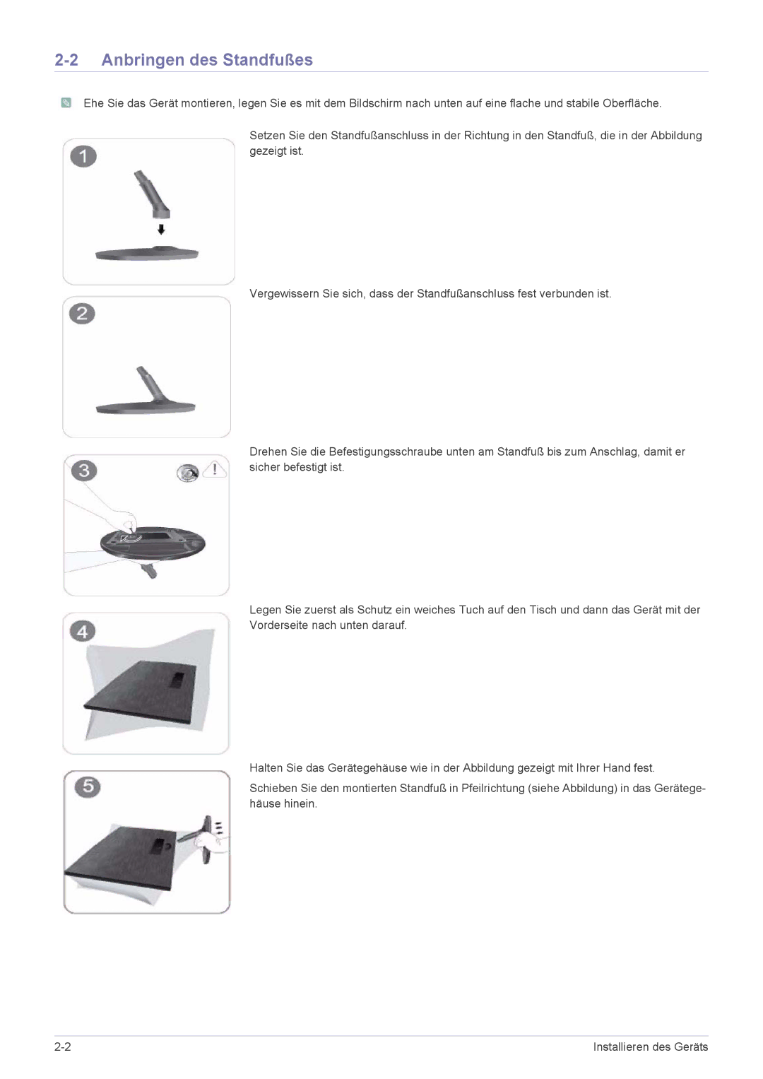 Samsung LS22A300BS/EN, LS23A300BS/EN, LS19A300NS/EN, LS24A300BS/EN, LS20A300NS/EN, LS24A300BL/EN manual Anbringen des Standfußes 