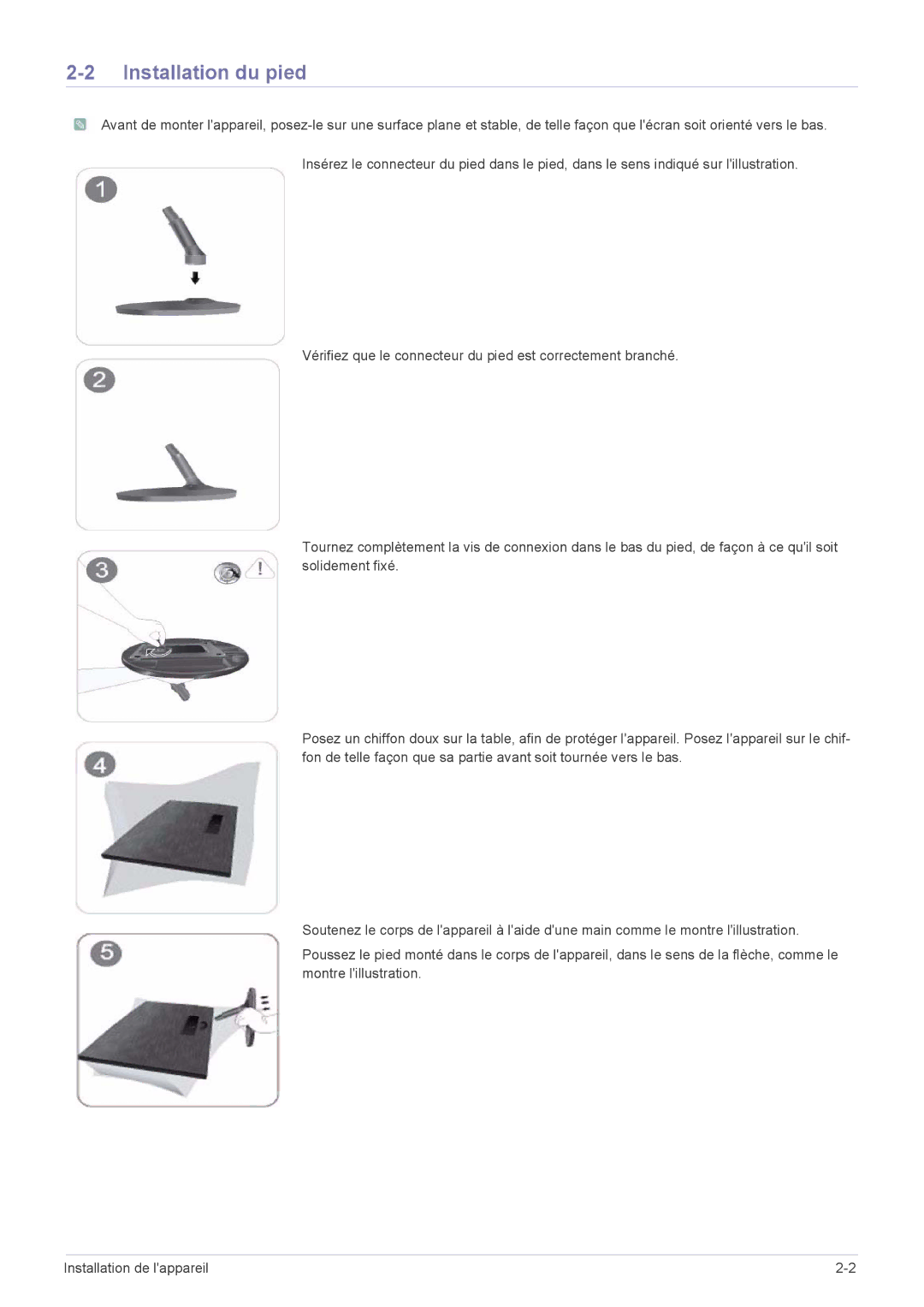 Samsung LS23A300BS/EN, LS19A300NS/EN, LS24A300BS/EN, LS22A300NS/EN, LS22A300BS/EN, LS20A300NS/EN manual Installation du pied 