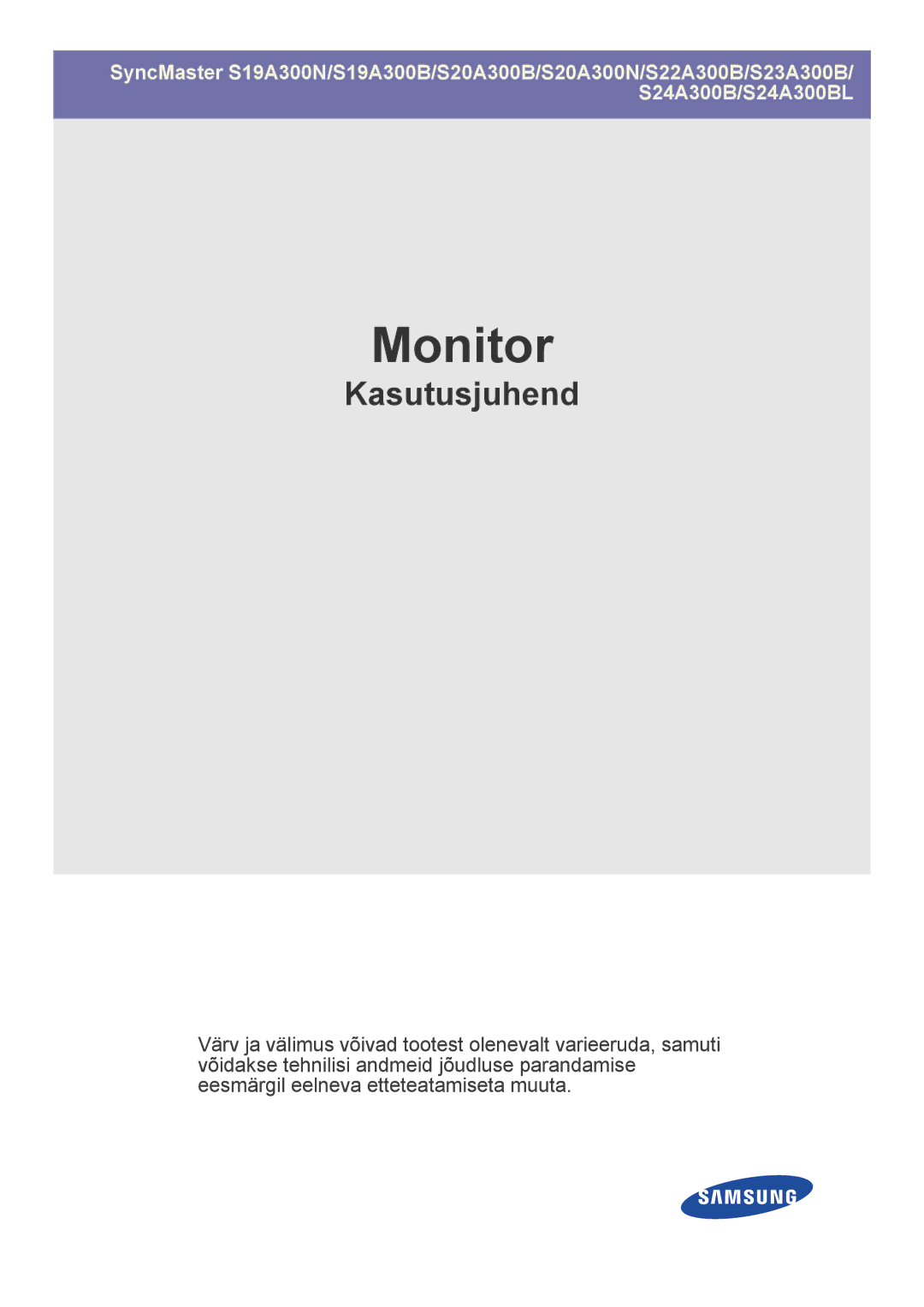 Samsung LS19A300NS/EN, LS23A300BS/EN, LS24A300BS/EN, LS22A300NS/EN, LS22A300BS/EN, LS20A300NS/EN manual Monitor 