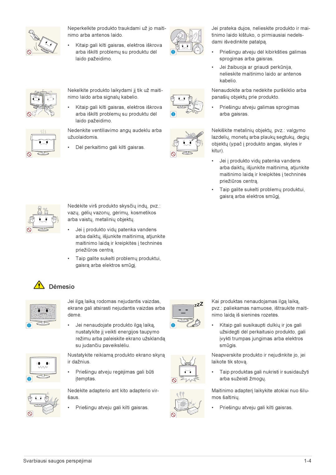 Samsung LS22A300BS/EN, LS23A300BS/EN, LS19A300NS/EN, LS24A300BS/EN, LS22A300NS/EN, LS20A300NS/EN manual Dėmesio 