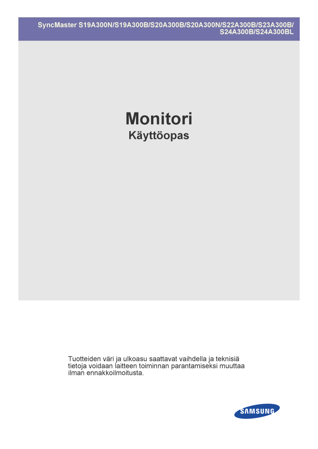 Samsung LS24A300BS/EN, LS23A300BS/EN, LS22A300BS/EN manual Monitori 