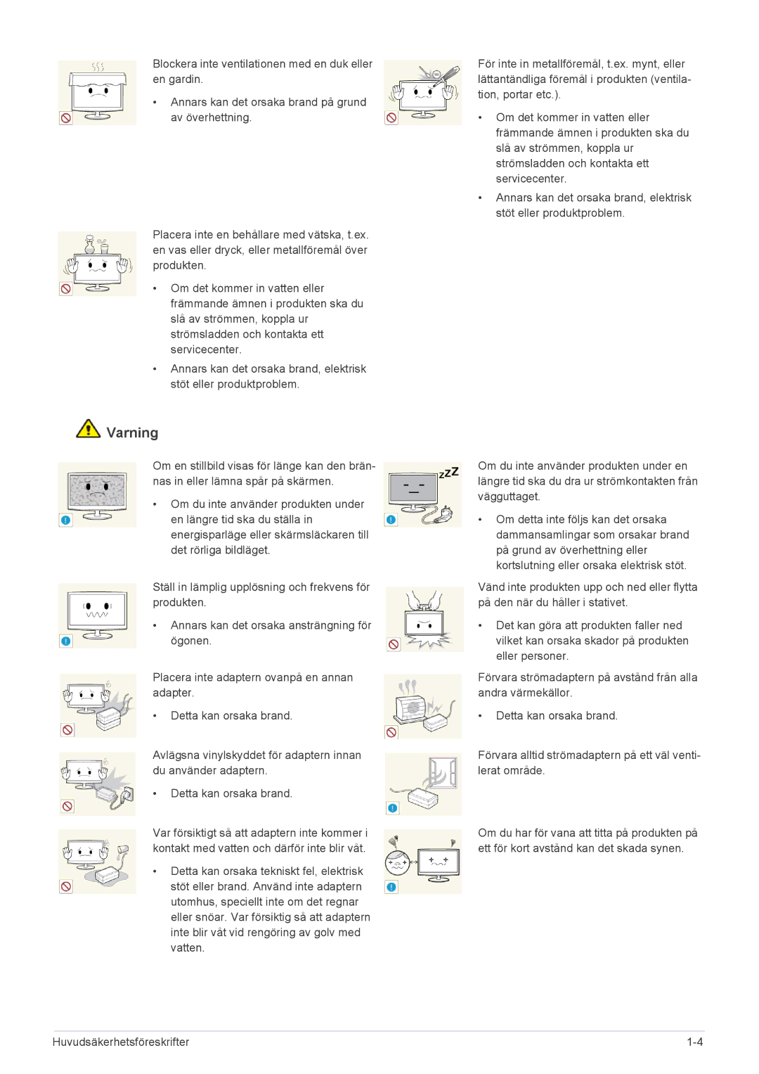 Samsung LS22A300BS/EN, LS23A300BS/EN, LS24A300BS/EN manual Varning 