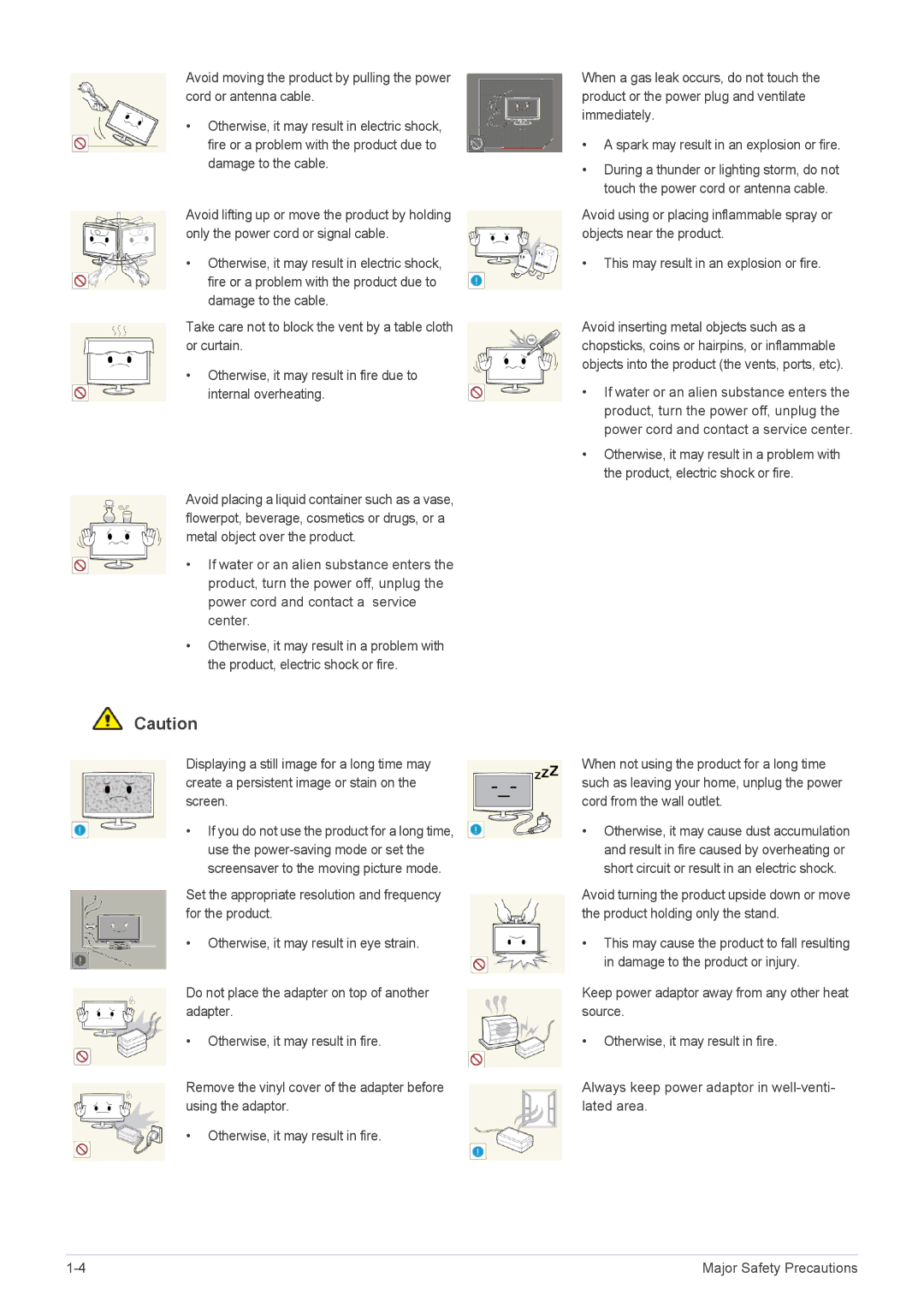 Samsung LS23A300NS/CI, LS22A300NS/CI manual Major Safety Precautions 