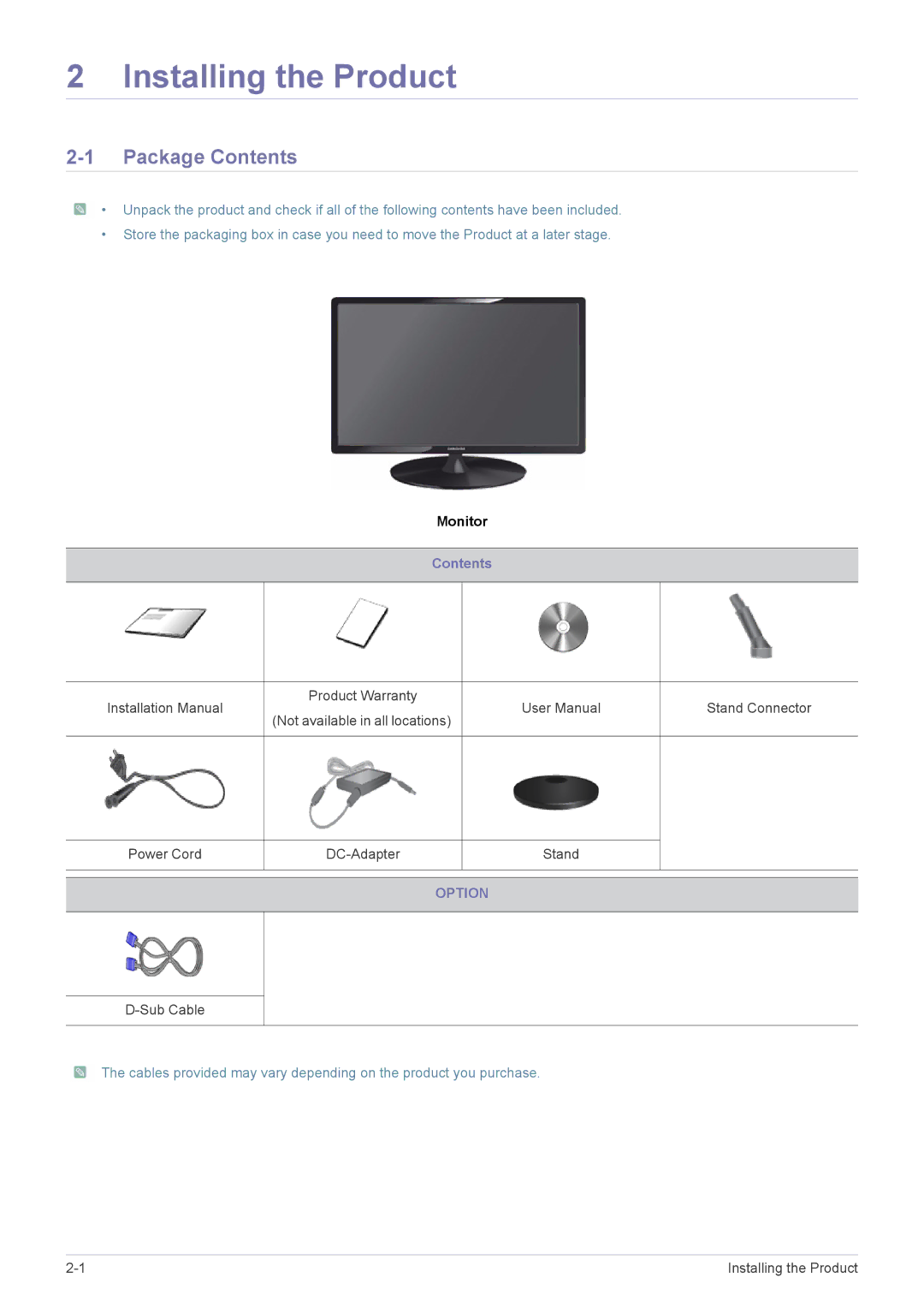 Samsung LS23A300NS/CI, LS22A300NS/CI manual Installing the Product, Package Contents 