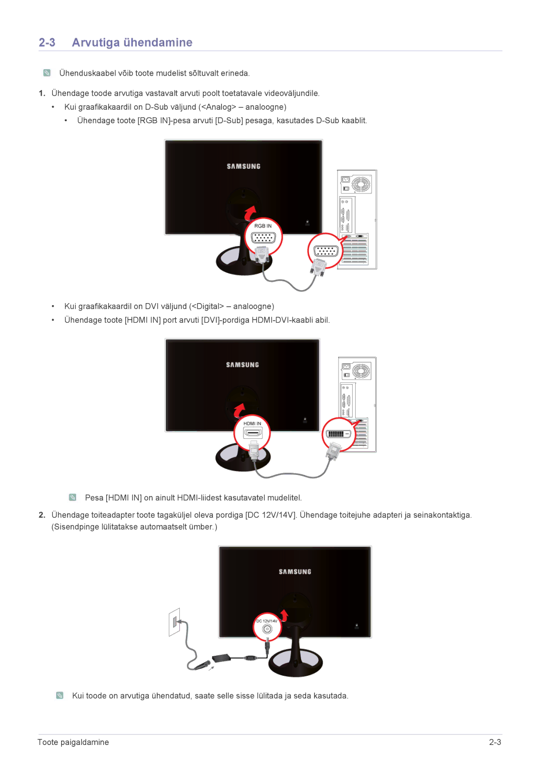 Samsung LS27A550HS/EN, LS23A550HS/EN manual Arvutiga ühendamine 