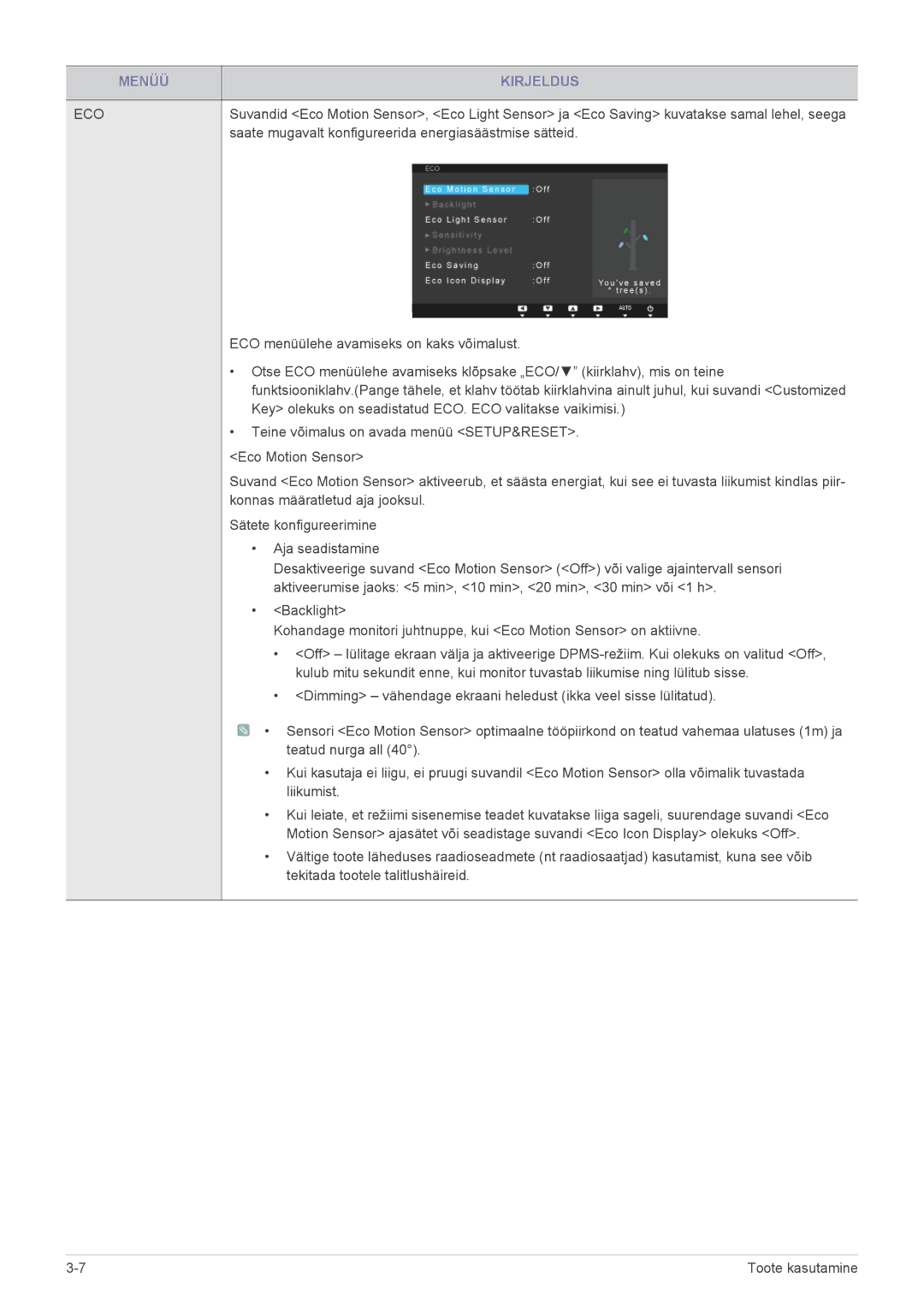 Samsung LS23A550HS/EN, LS27A550HS/EN manual Saate mugavalt konfigureerida energiasäästmise sätteid 