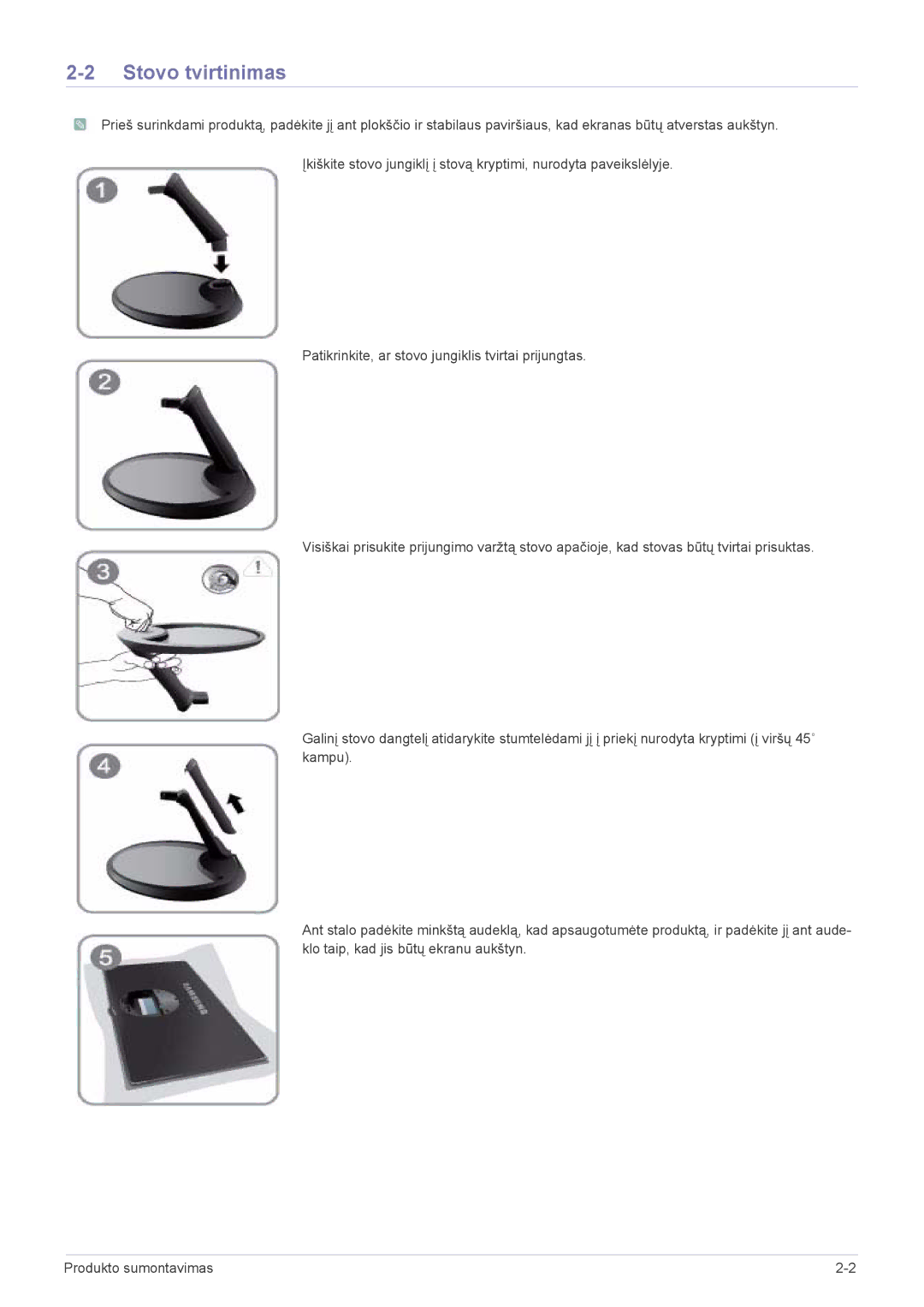 Samsung LS27A550HS/EN, LS23A550HS/EN manual Stovo tvirtinimas 