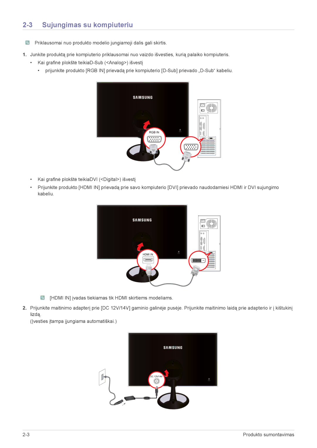 Samsung LS23A550HS/EN, LS27A550HS/EN manual Sujungimas su kompiuteriu 