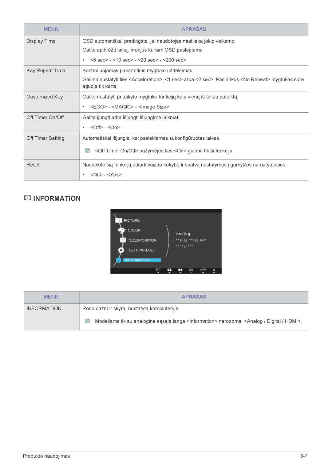 Samsung LS27A550HS/EN, LS23A550HS/EN manual Information, Rodo dažnį ir skyrą, nustatytą kompiuteryje 