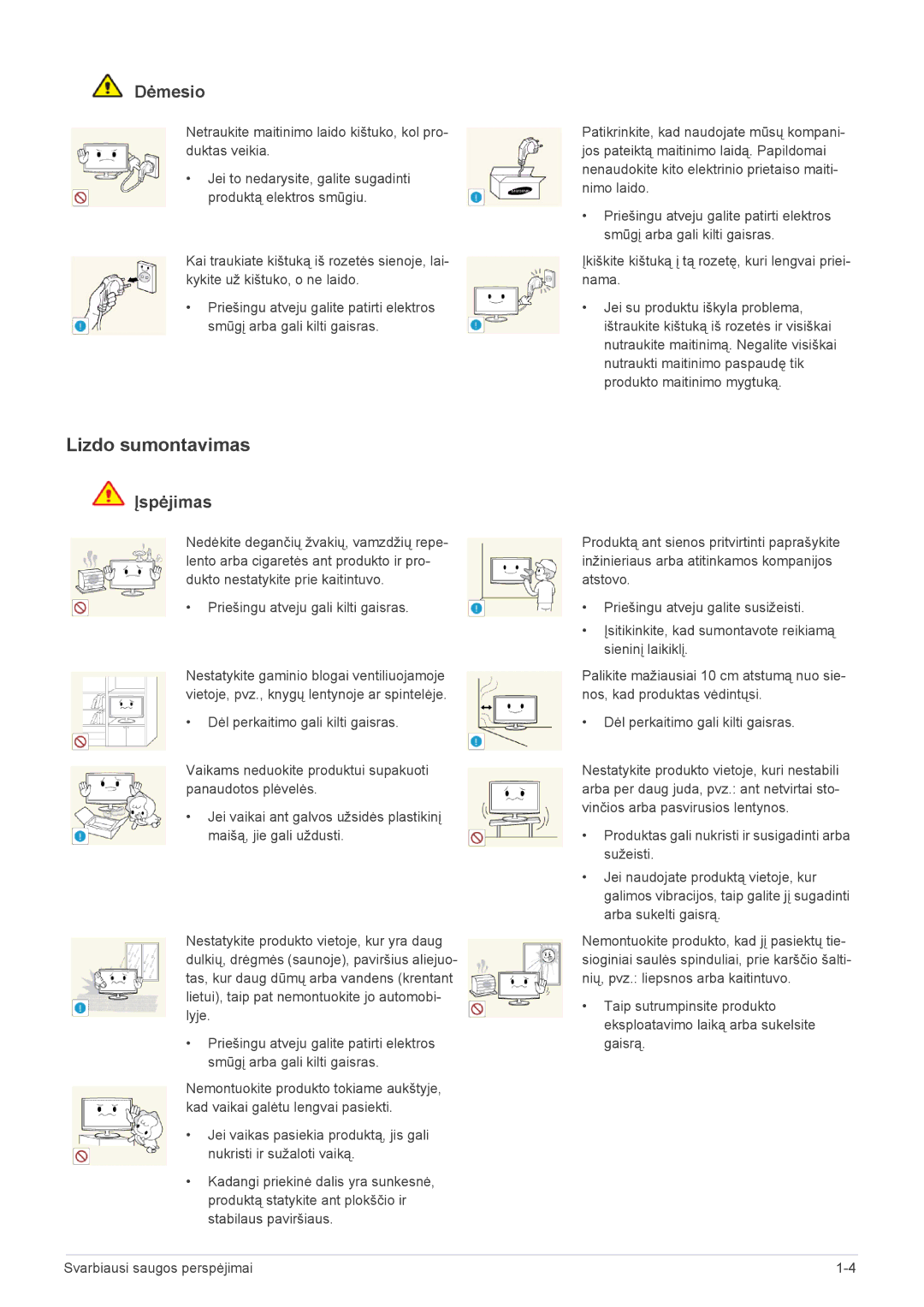 Samsung LS27A550HS/EN, LS23A550HS/EN manual Lizdo sumontavimas, Dėmesio 