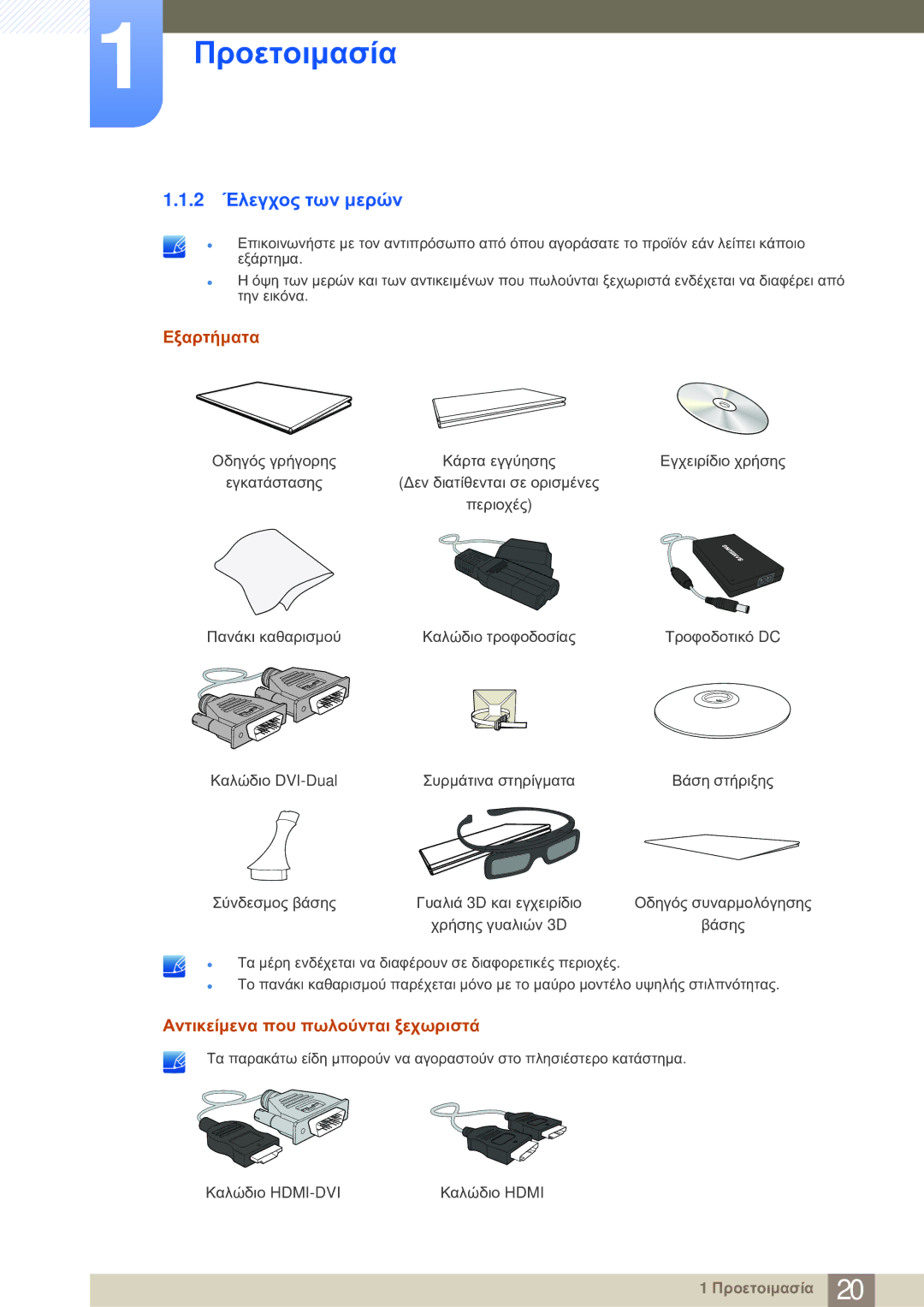 Samsung LS23A700DS/EN manual 2 Έλεγχος των μερών, Εξαρτήματα, Αντικείμενα που πωλούνται ξεχωριστά 