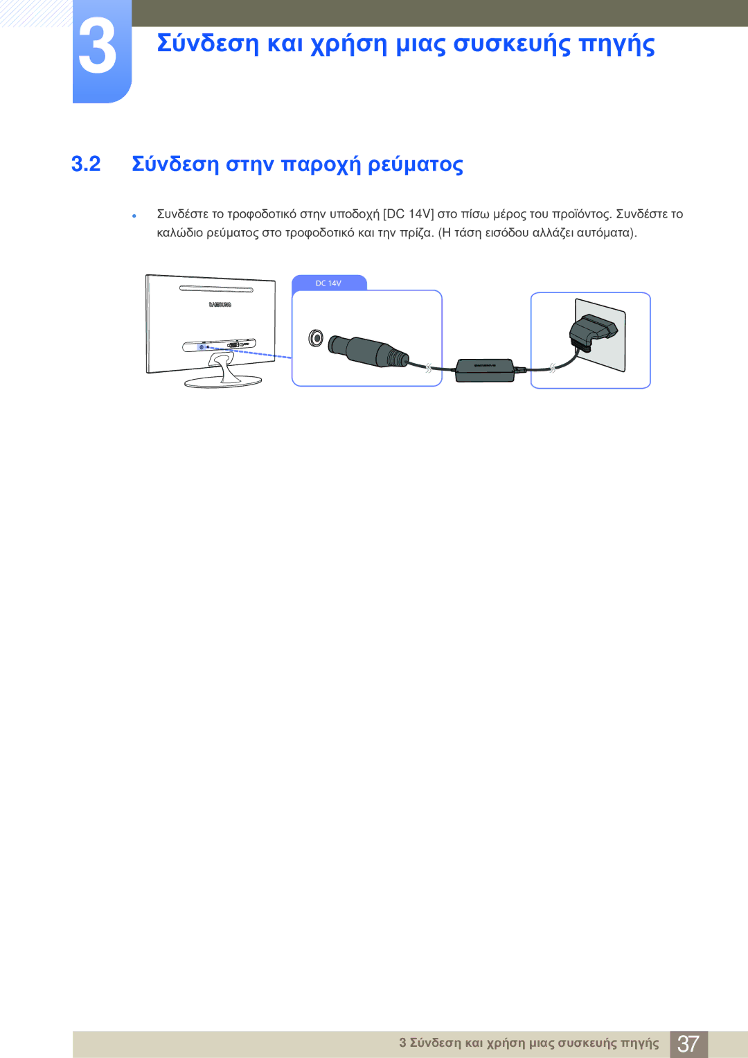 Samsung LS23A700DS/EN manual Σύνδεση στην παροχή ρεύματος 