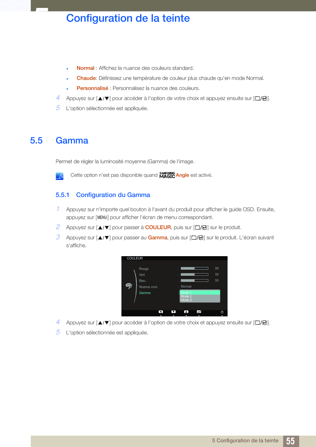 Samsung LS23A700DS/EN, LS23A700DSL/EN manual Configuration du Gamma 