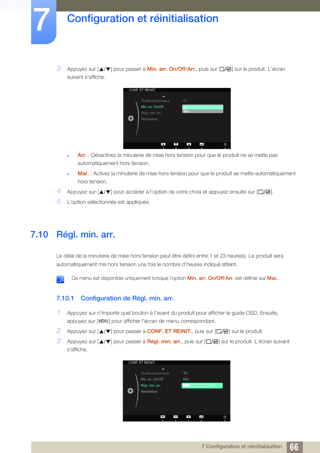 Samsung LS23A700DSL/EN, LS23A700DS/EN manual 10 Régl. min. arr, Configuration de Régl. min. arr 