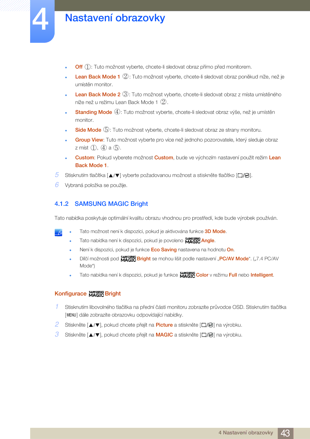 Samsung LS23A700DS/EN, LS23A700DSL/EN manual Samsung Magic Bright, Konfigurace Bright 