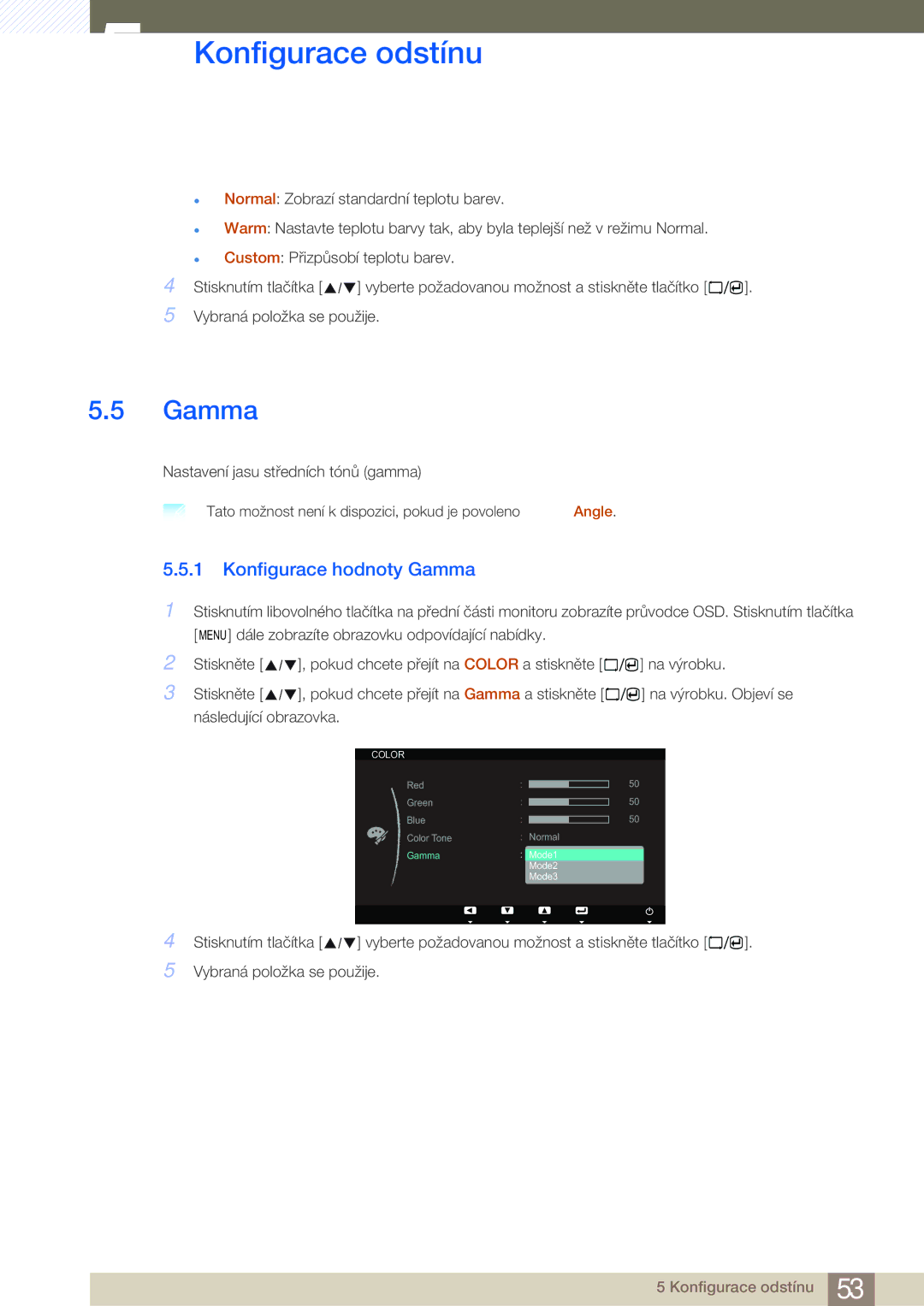 Samsung LS23A700DS/EN, LS23A700DSL/EN manual Konfigurace hodnoty Gamma 