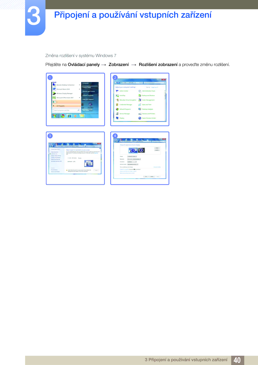 Samsung LS23A700DSL/EN, LS23A700DS/EN manual Změna rozlišení v systému Windows 