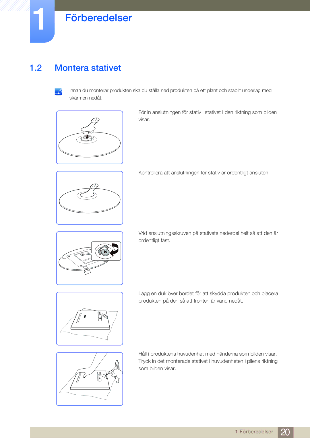 Samsung LS23A700DSL/EN, LS23A700DS/EN manual Montera stativet 