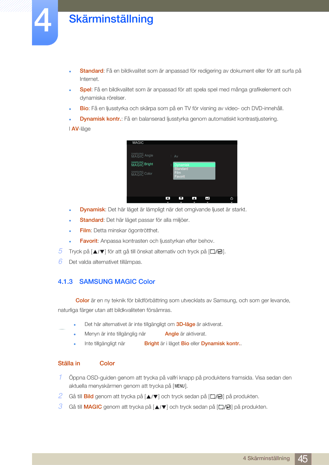 Samsung LS23A700DS/EN, LS23A700DSL/EN manual Samsung Magic Color, Ställa in Color 