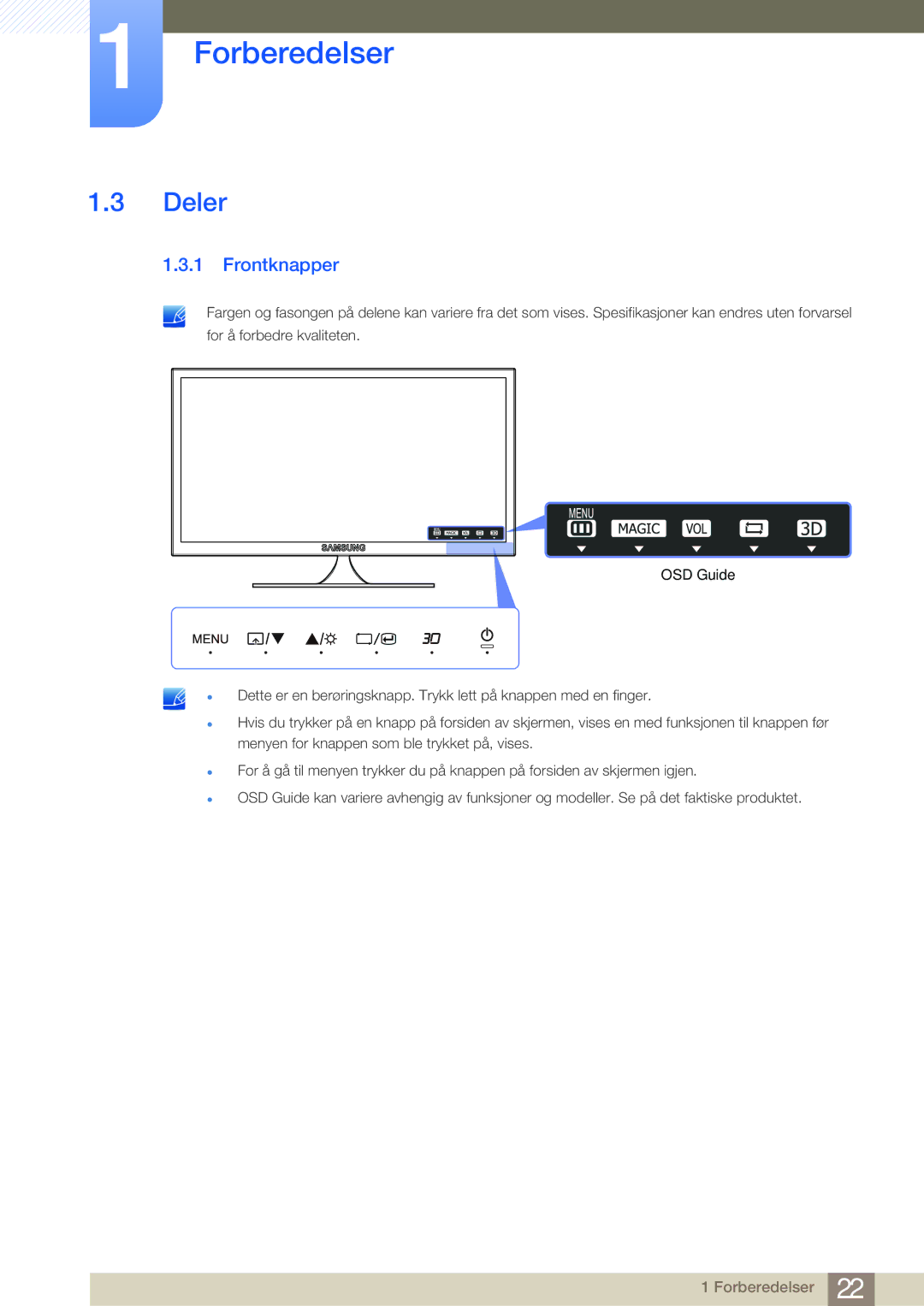 Samsung LS23A700DSL/EN, LS23A700DS/EN manual Deler, Frontknapper 