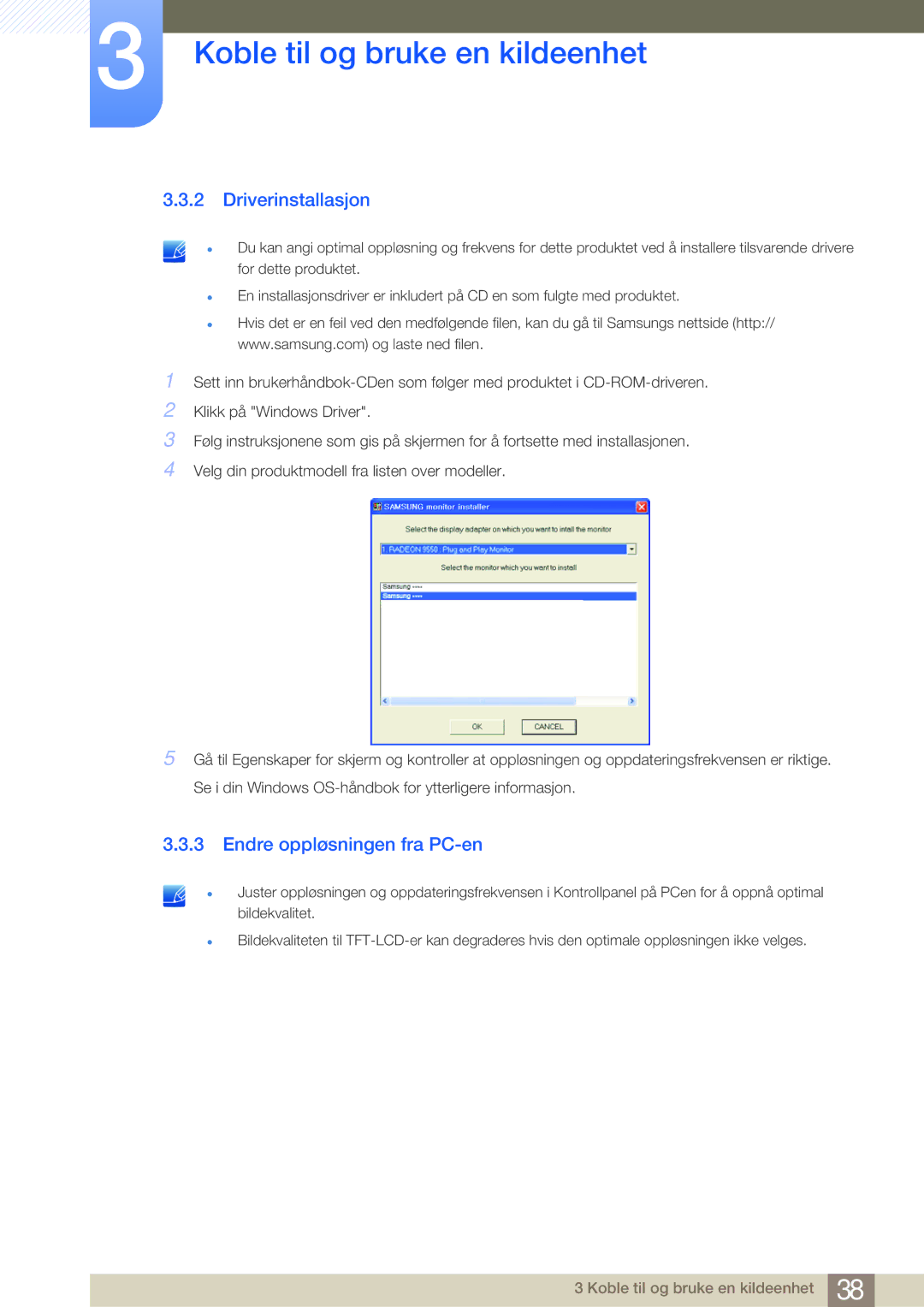 Samsung LS23A700DSL/EN, LS23A700DS/EN manual Driverinstallasjon, Endre oppløsningen fra PC-en 