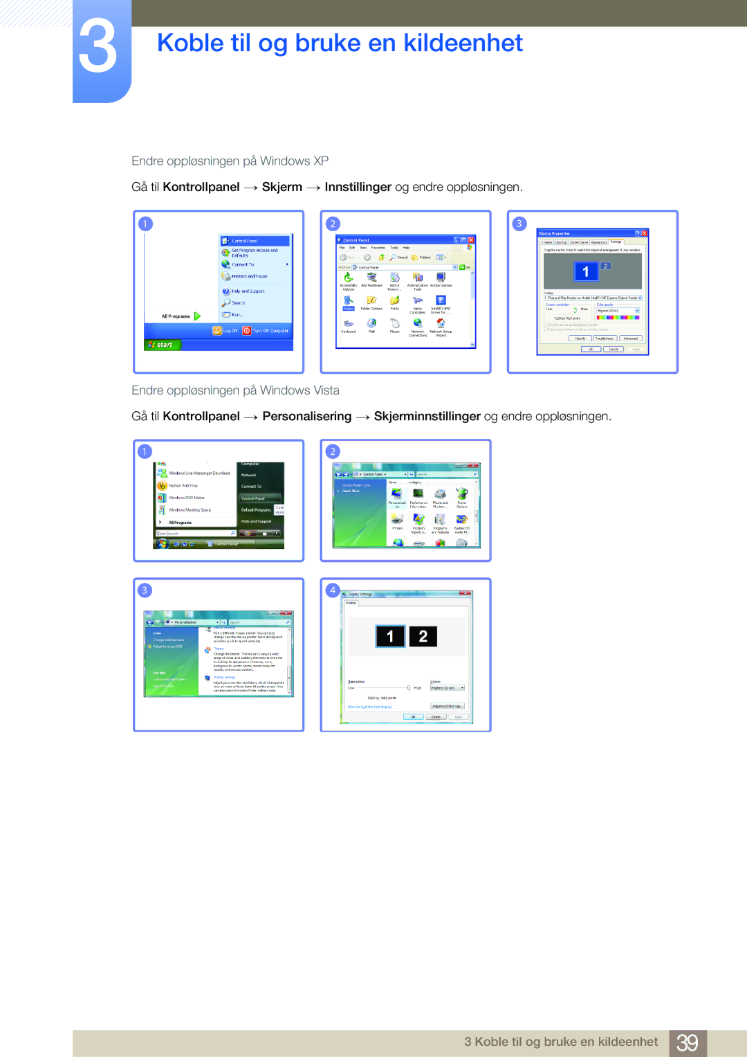 Samsung LS23A700DS/EN, LS23A700DSL/EN manual Endre oppløsningen på Windows XP 